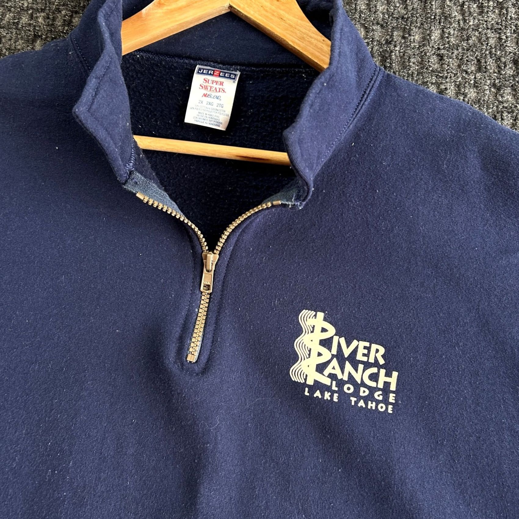 Jerzees VINTAGE River Ranch Lodge Lake Tahoe 1/4 Zip Pullover Sweatshirt Blue 2XL Jerzees Unisex Adults Sweatshirt Size US XXL / EU 58 / 5 - 3 Thumbnail