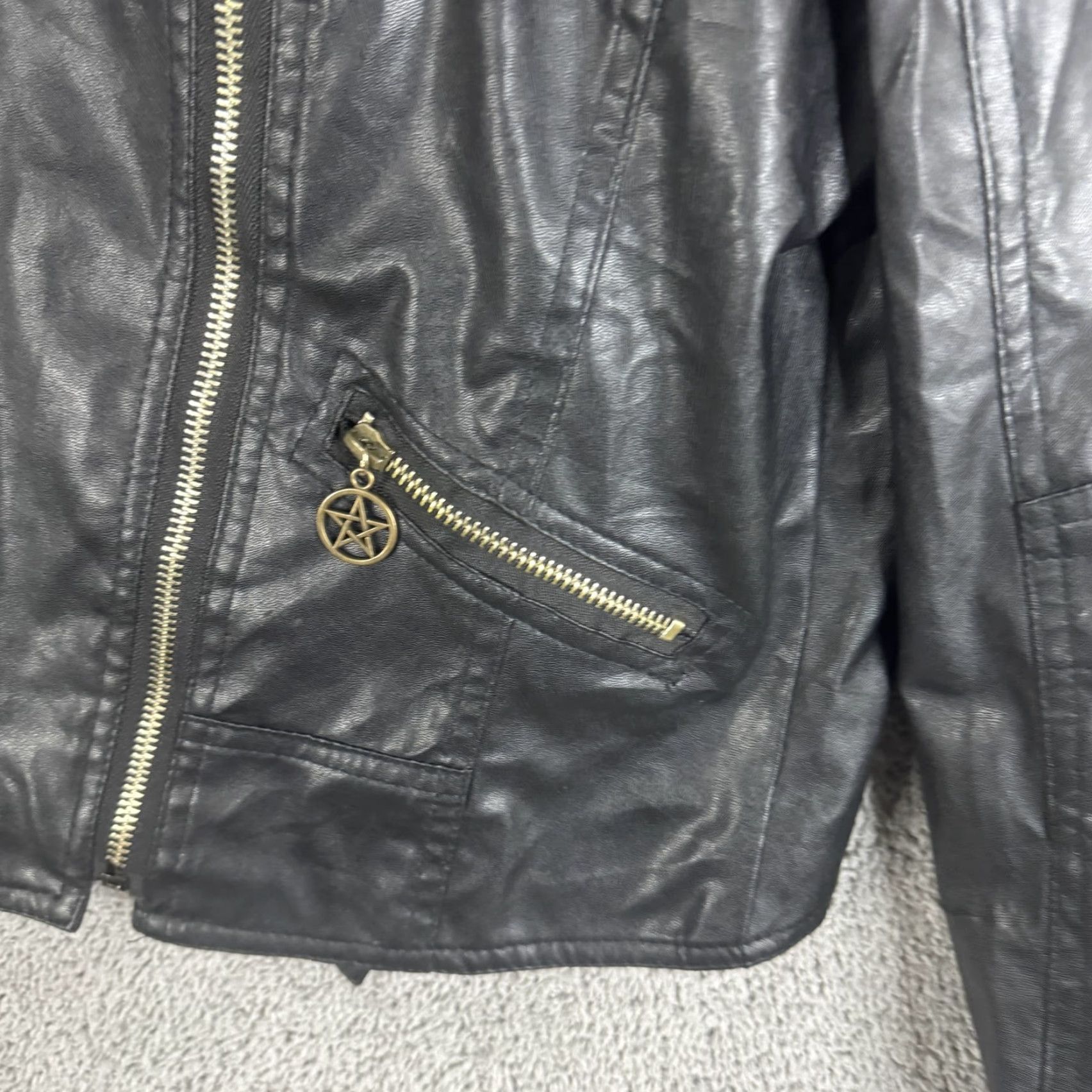 Vintage Xingyiyi Womens Faux Leather Jacket Black XXL Biker Asymmetrical Zip Short Moto with Pockets Lined Size XXL / US 16-18 / IT 52-54 - 5 Thumbnail