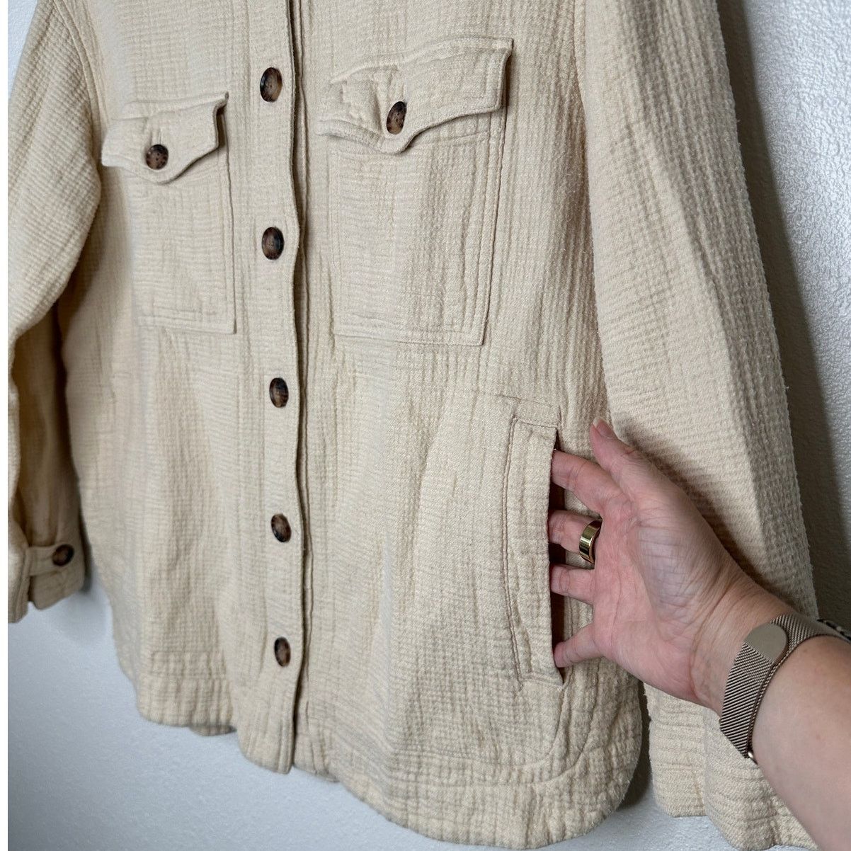 Madewell Madewell Oatmeal Long Sleeve Button Shirt Jacket Medium Size M / US 6-8 / IT 42-44 - 5 Thumbnail