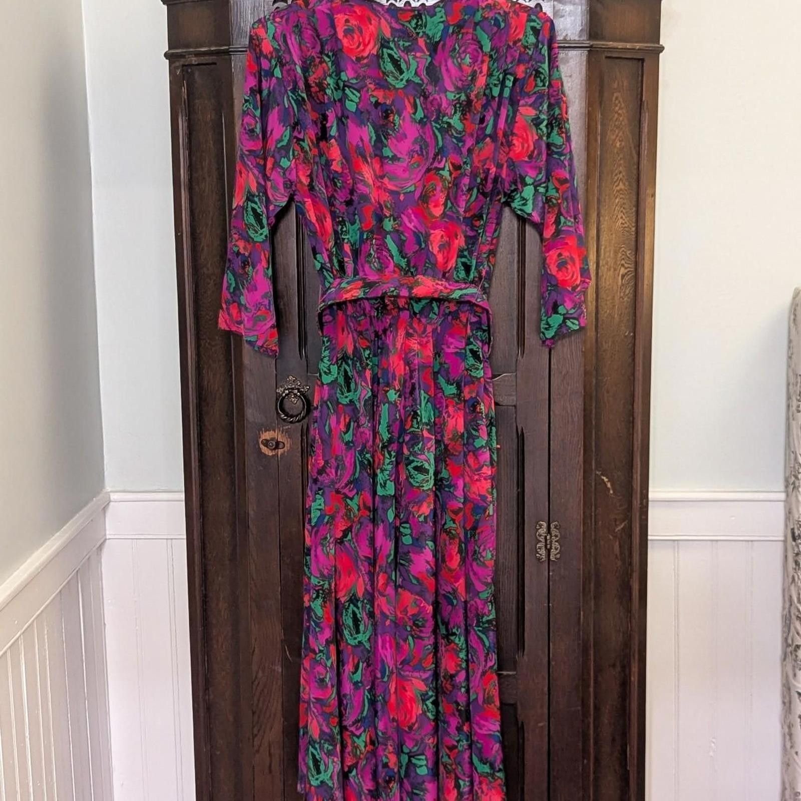 Other Vintage 1980s Stuart Alan Bold Floral Midi Dress Size XL / US 12-14 / IT 48-50 - 7 Thumbnail