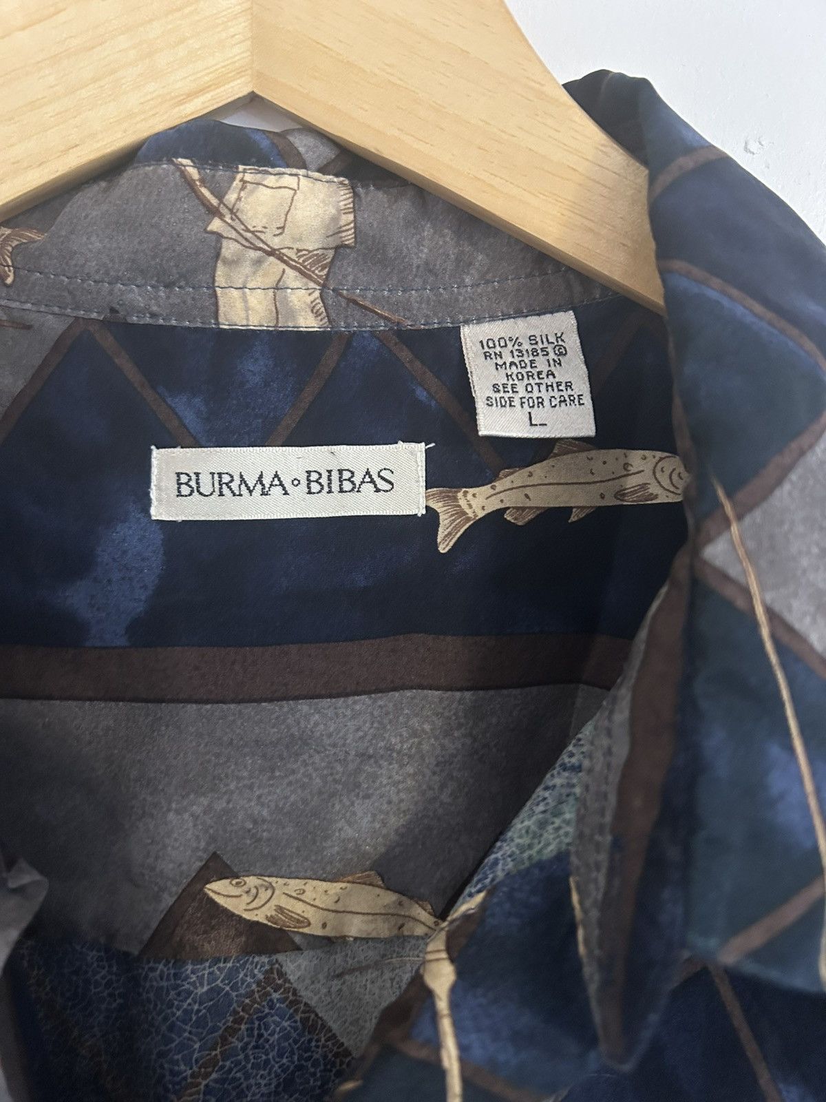 Fisherman print button up silk