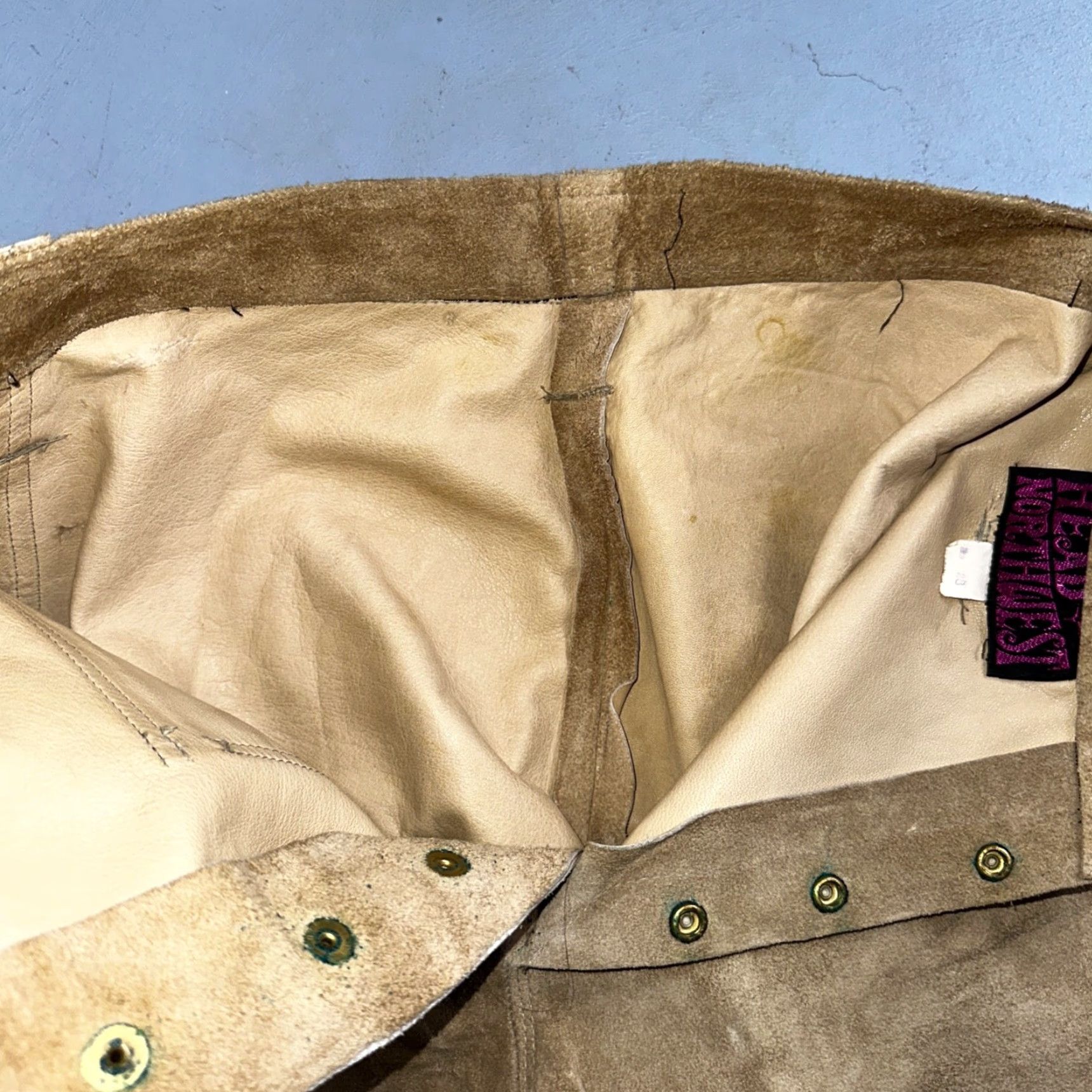 VINTAGE 1960s Leather Pants 28 Wide Leg Brown Rockabilly 60s Cowboy Suede 27x30