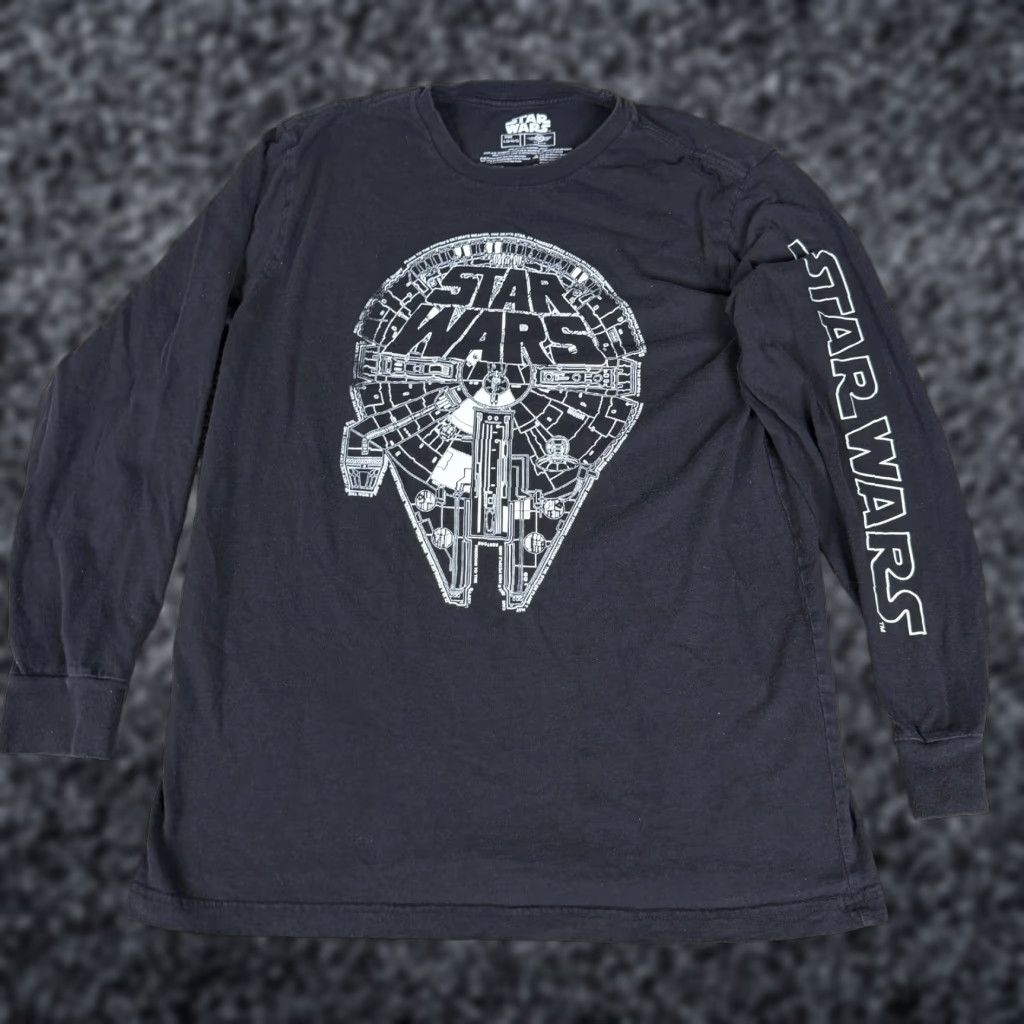 Mad Engine Star Wars Shirt Mens Large Black White Millennium Falcon Long Sleeve Print Size US L / EU 52-54 / 3 - 1 Thumbnail