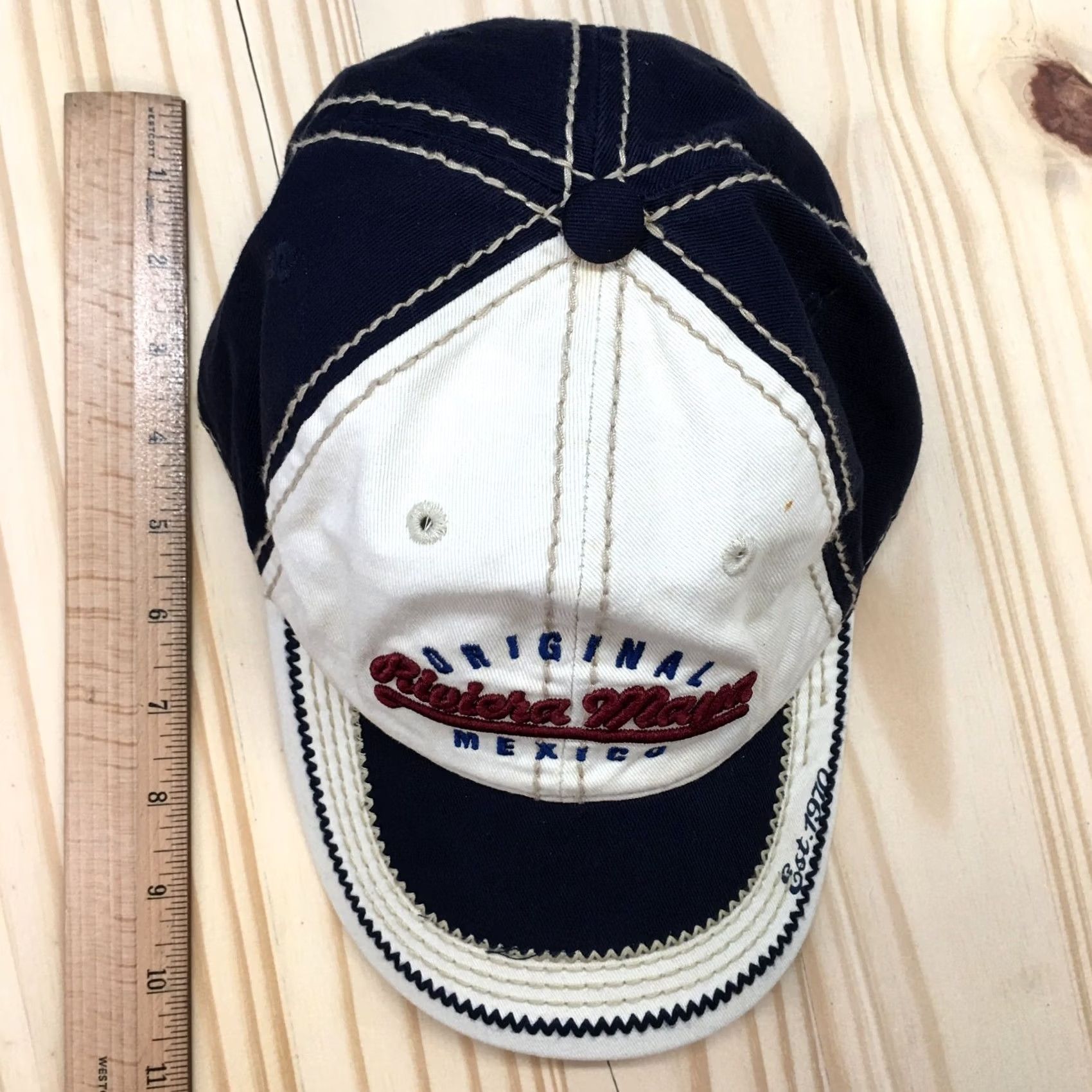 Vintage Caribbean Side Riviera Maya Baseball Cap Mens Blue White OS Embroidered Logo Size ONE SIZE - 5 Thumbnail