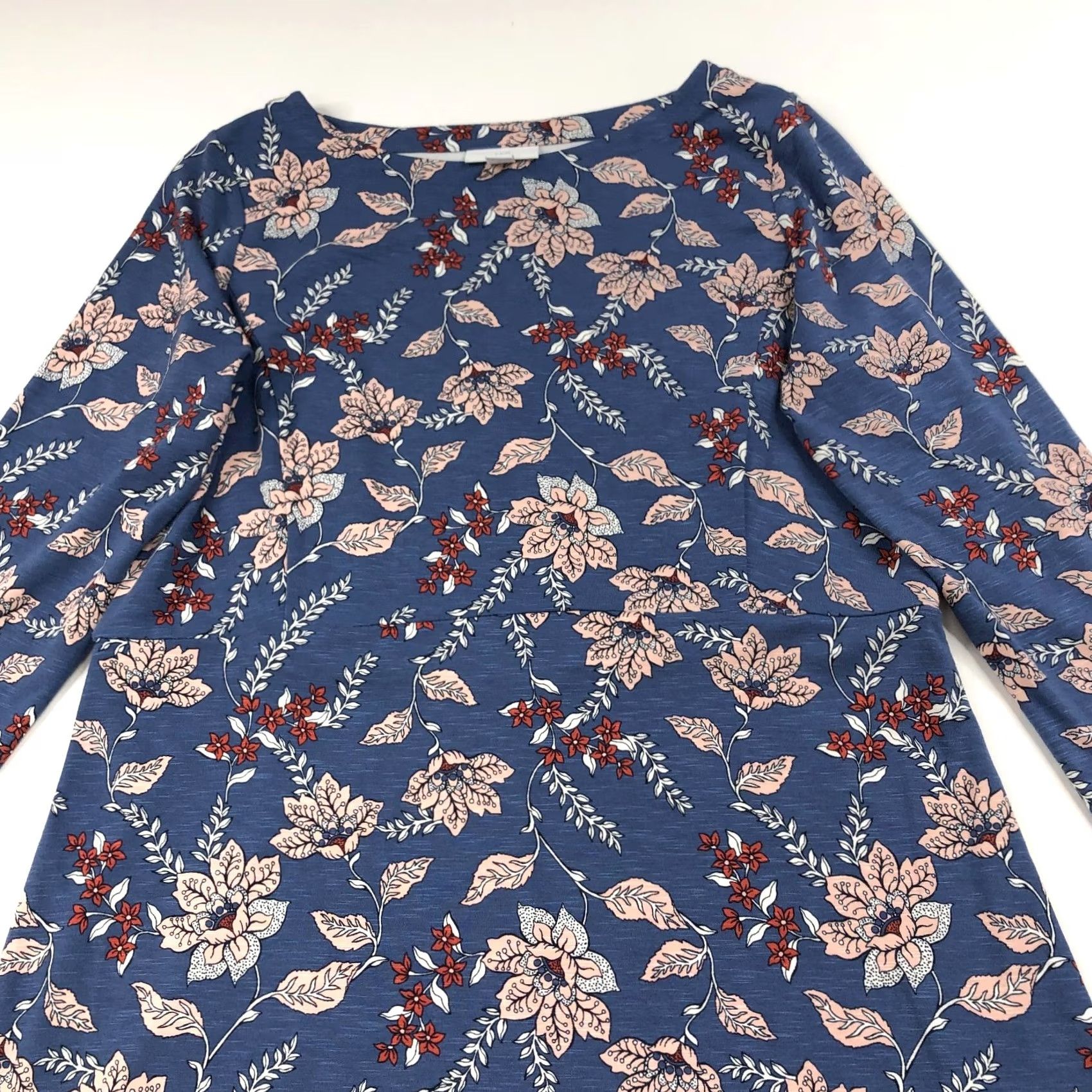 J. Jill J. Jill Shirt Dress A-Line XS Knee Length Blue Leaf Floral All Over Print Women Size XS / US 0-2 / IT 36-38 - 2 Thumbnail