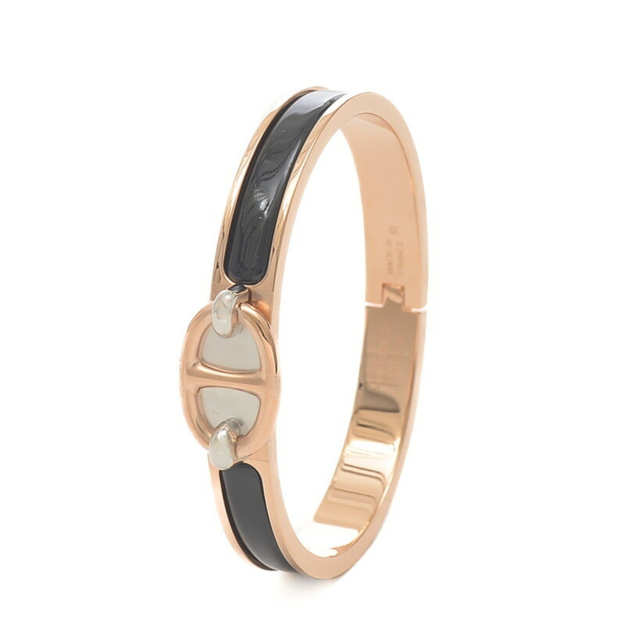 image of Hermes Click Pm Chaine D'ancre Bangle Rose Gold Black, Women's