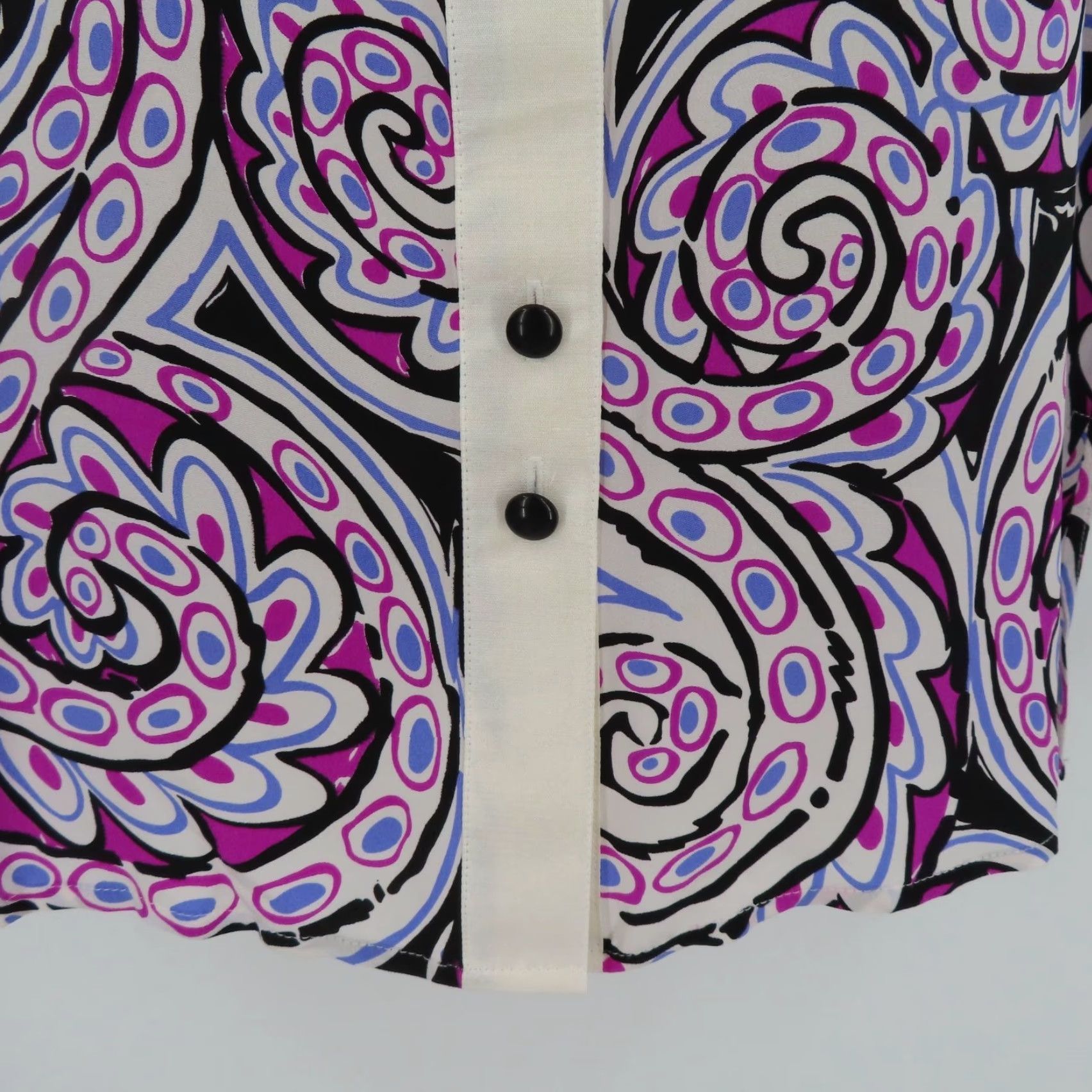 VINTAGE Bob Mackie Womens XS Purple Black White Paisley Scroll Collar Shirt All Silk NEW
