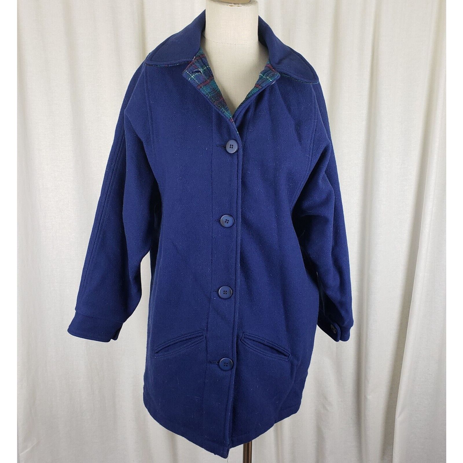 Woolrich Woolen Mills Vtg Woolrich Woman Cobalt Plaid Lined Wool Car Coat Peacoat Size S / US 4 / IT 40 - 1 Thumbnail