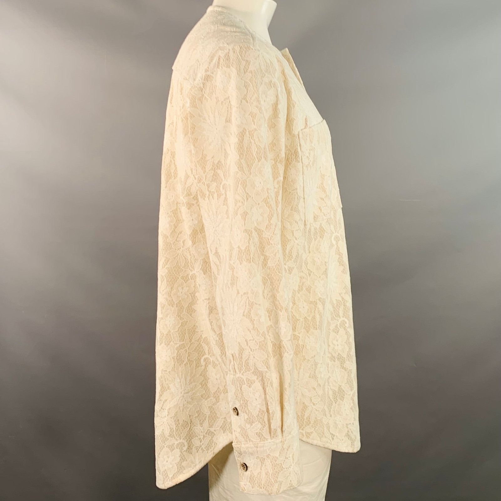 Andersson Bell Size L Beige Lace Nylon Cotton Collarless Long Sleeve Shirt Size US L / EU 52-54 / 3 - 3 Thumbnail