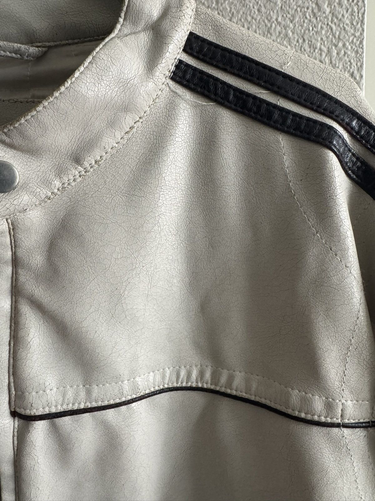 Vintage White Leather Biker Jacket Size US L / EU 52-54 / 3 - 3 Thumbnail