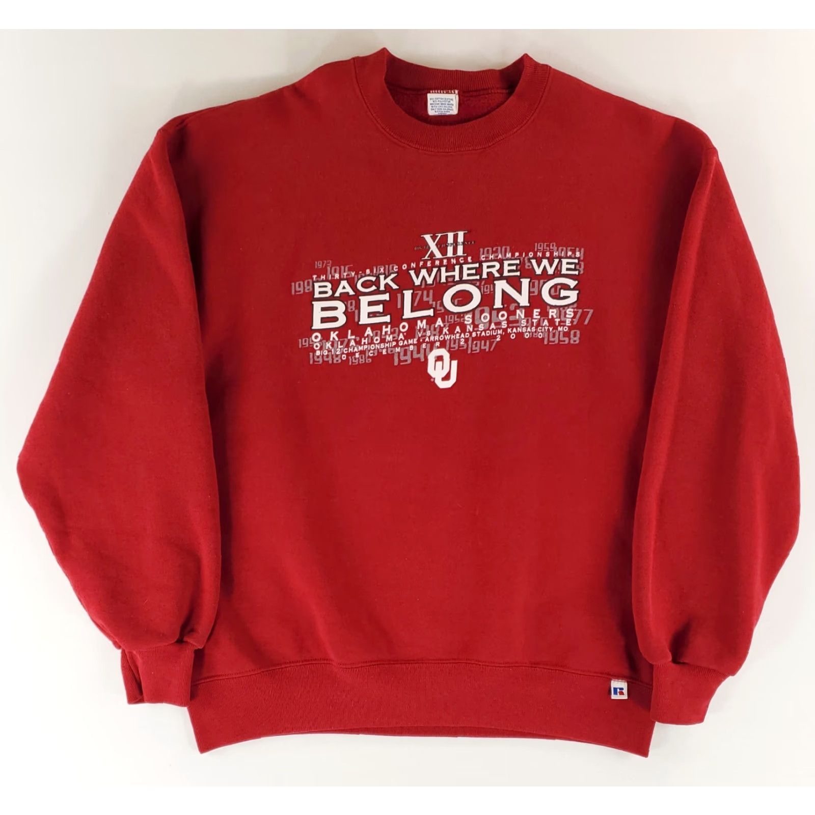 Russell Athletic VINTAGE Russell Athletic Oklahoma Big 12 Championship Red Sweatshirt Pullover Mens L Made USA Size US L / EU 52-54 / 3 - 2 Thumbnail