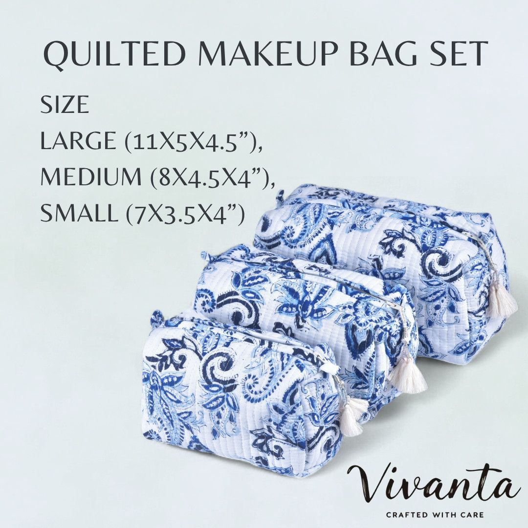 Handmade Quilted Makeup Bag, Cosmetic Toiletry Bags Set of 3 Size ONE SIZE - 2 Thumbnail