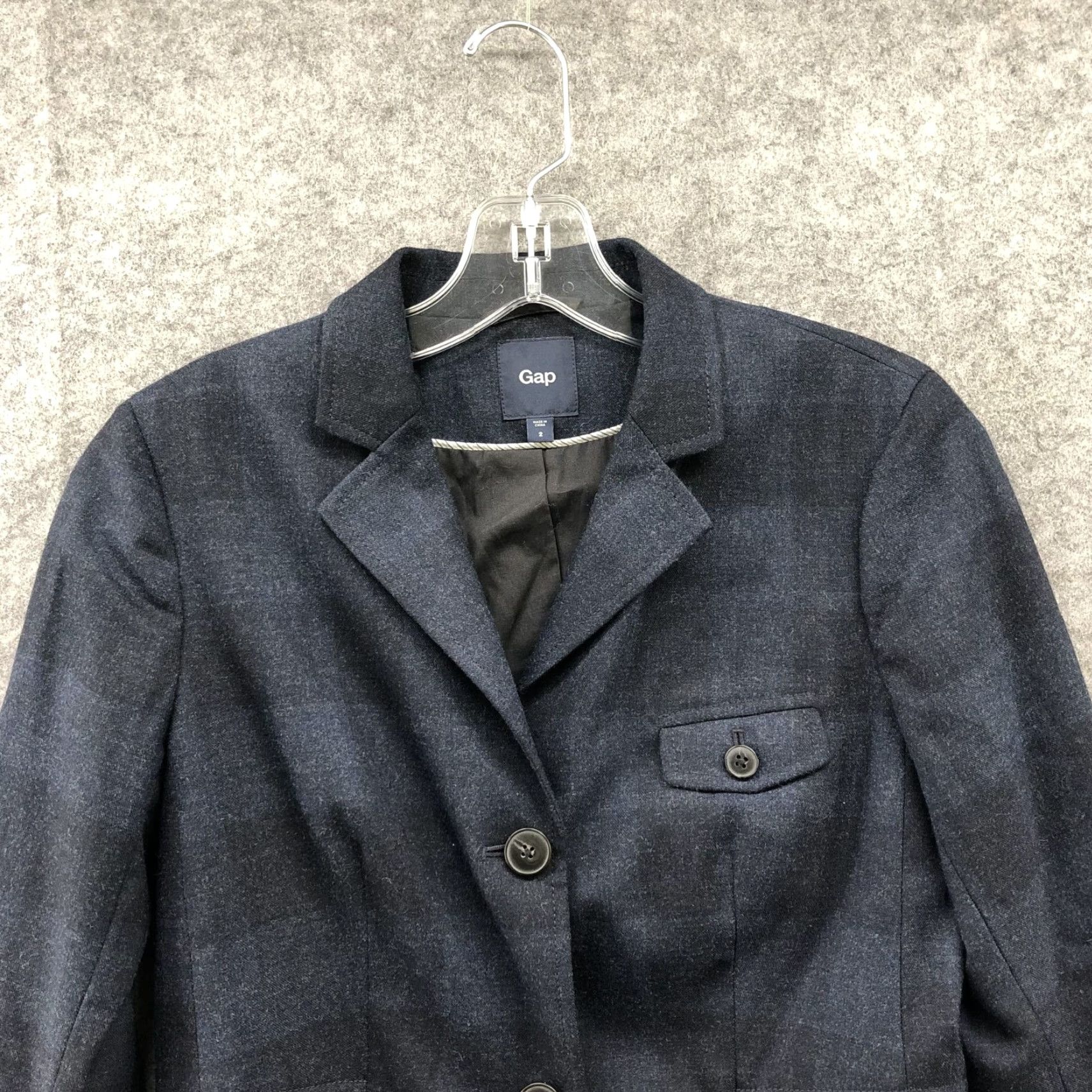 Gap VINTAGE Gap Wool Blend Blazer Womens 2 Navy Blue Plaid Dark Academia Preppy Size XS / US 0-2 / IT 36-38 - 3 Thumbnail