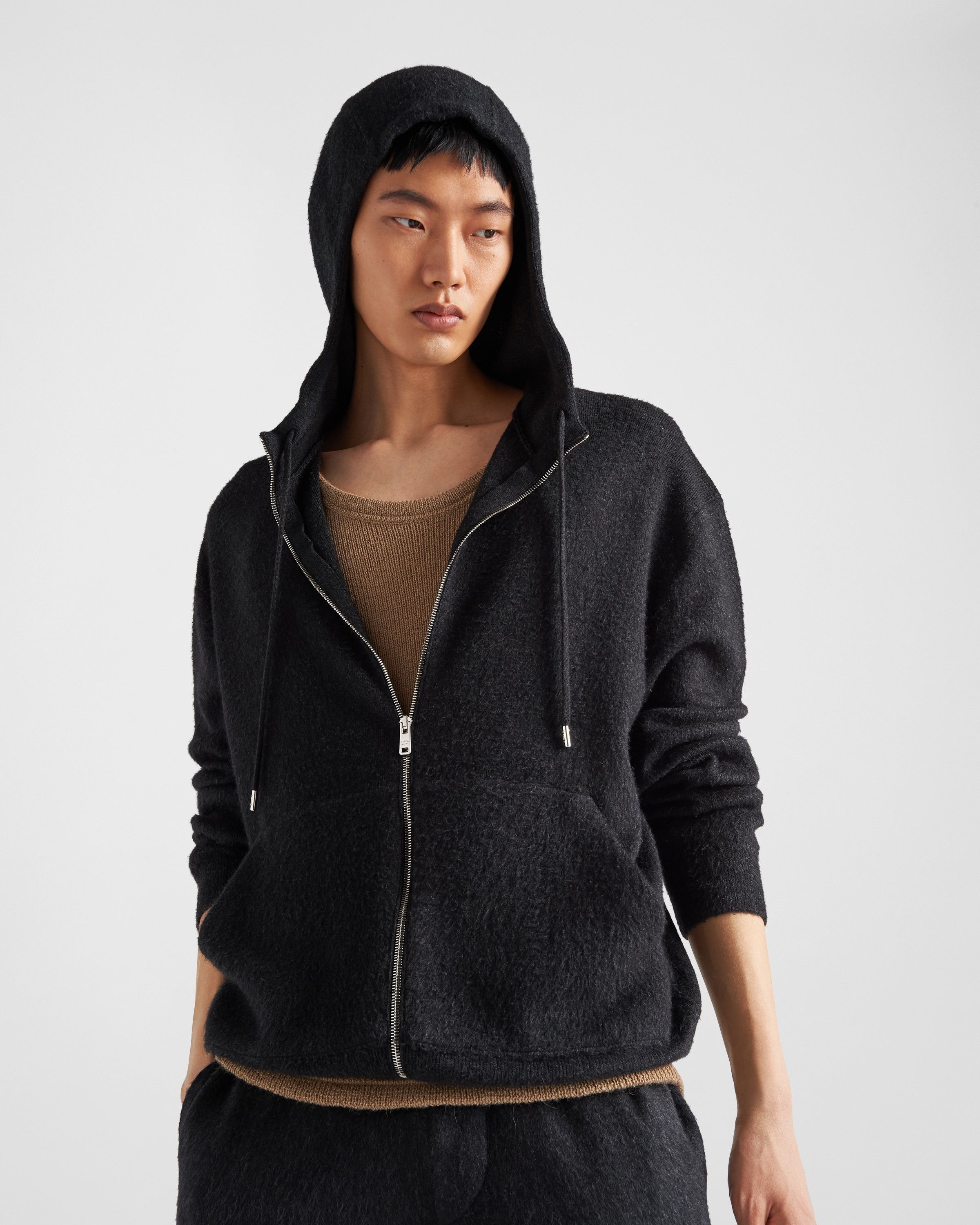 Prada o1bcso1str1025 Cashmere Knit Zipper Hoodie in Black Size US L / EU 52-54 / 3 - 3 Thumbnail