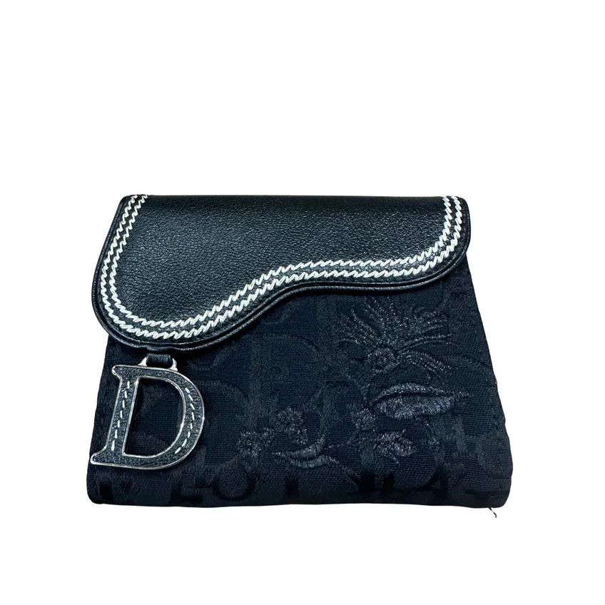 Dior Dior Mini Saddle Compact Wallet Flower Oblique Black Size ONE SIZE - 1 Thumbnail