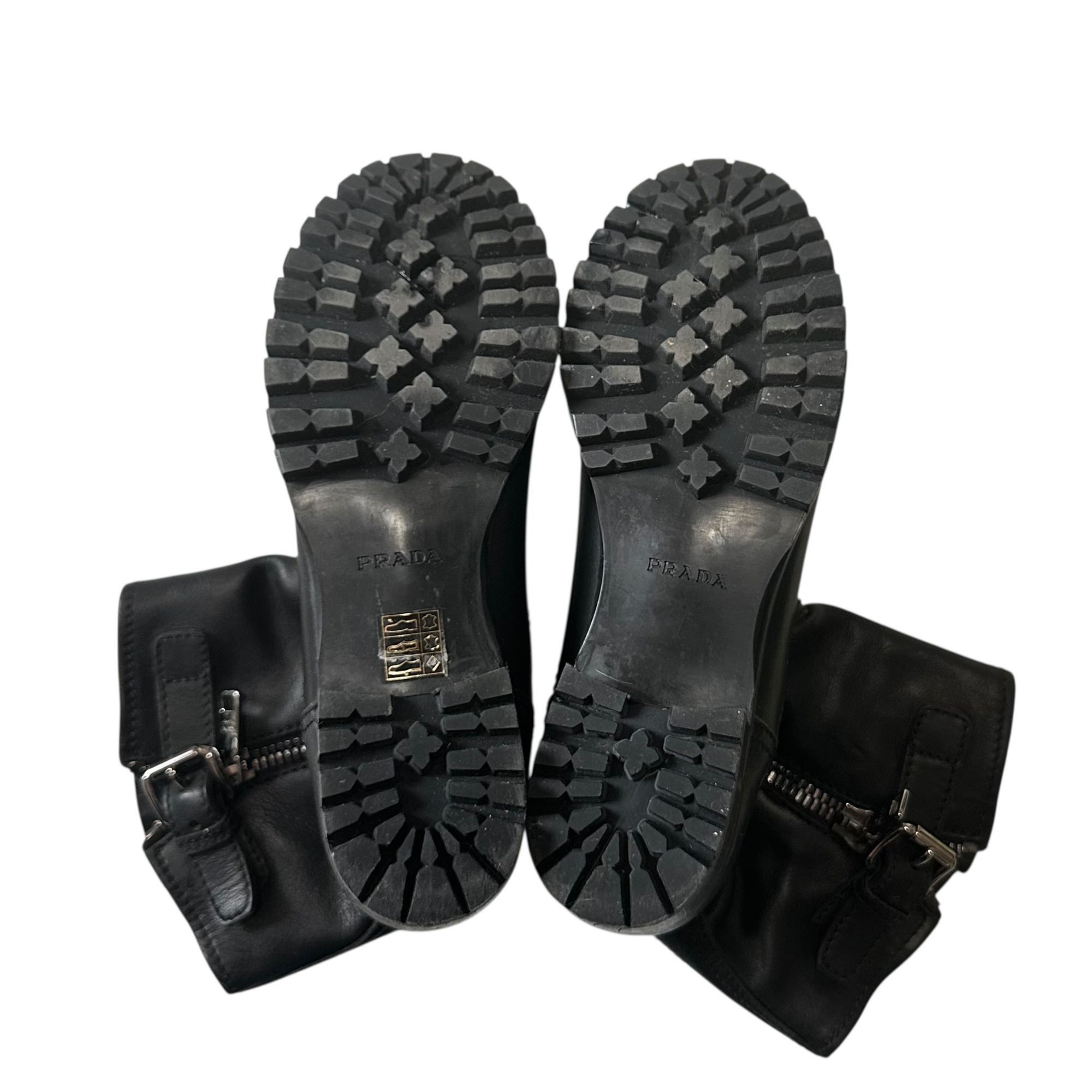 Prada Prada Biker Boots Black Leather Lug Sole Ankle Boots EU 38.5 Size US 8.5 / IT 38.5 - 7 Thumbnail
