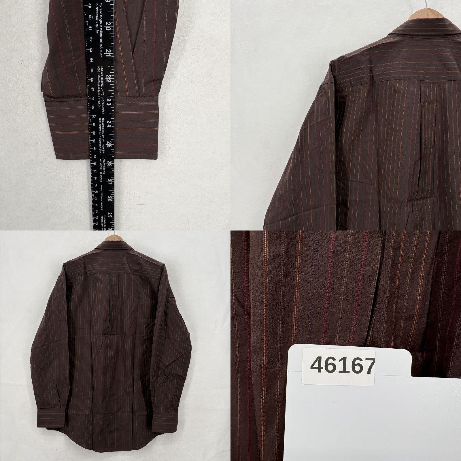 Tasso Elba Tasso Elba Dress Shirt Mens Large Brown Stripe Cotton Button-Down Long Sleeve Size 42R - 9 Thumbnail
