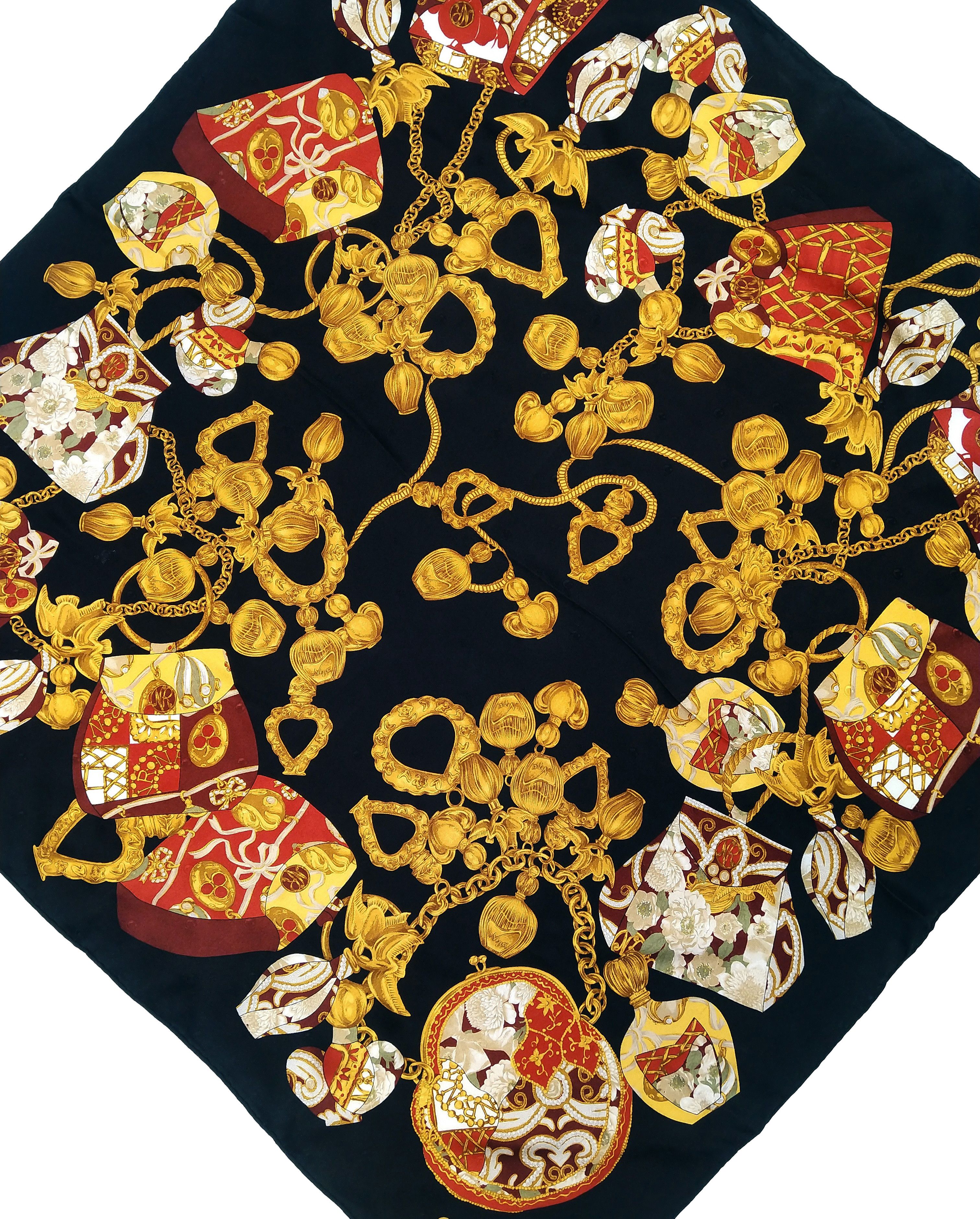 Nina Ricci Vintage 80s Nina Ricci black-gold big silk scarf shawl Size ONE SIZE - 10 Thumbnail