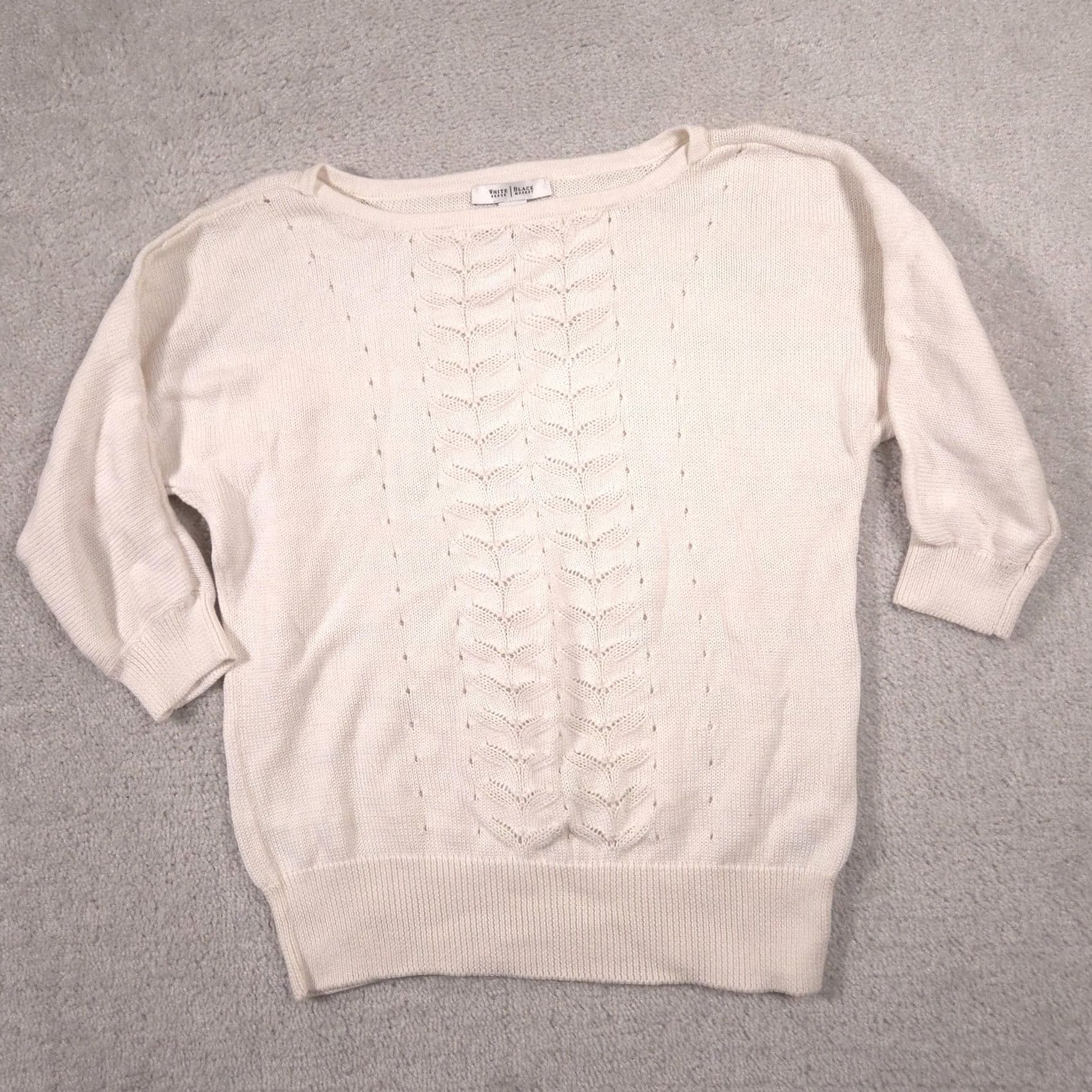 White House Black Market White House Black Market Sweater Womens Medium White Boat Neck 3/4 Sleeve Knit Size M / US 6-8 / IT 42-44 - 2 Thumbnail
