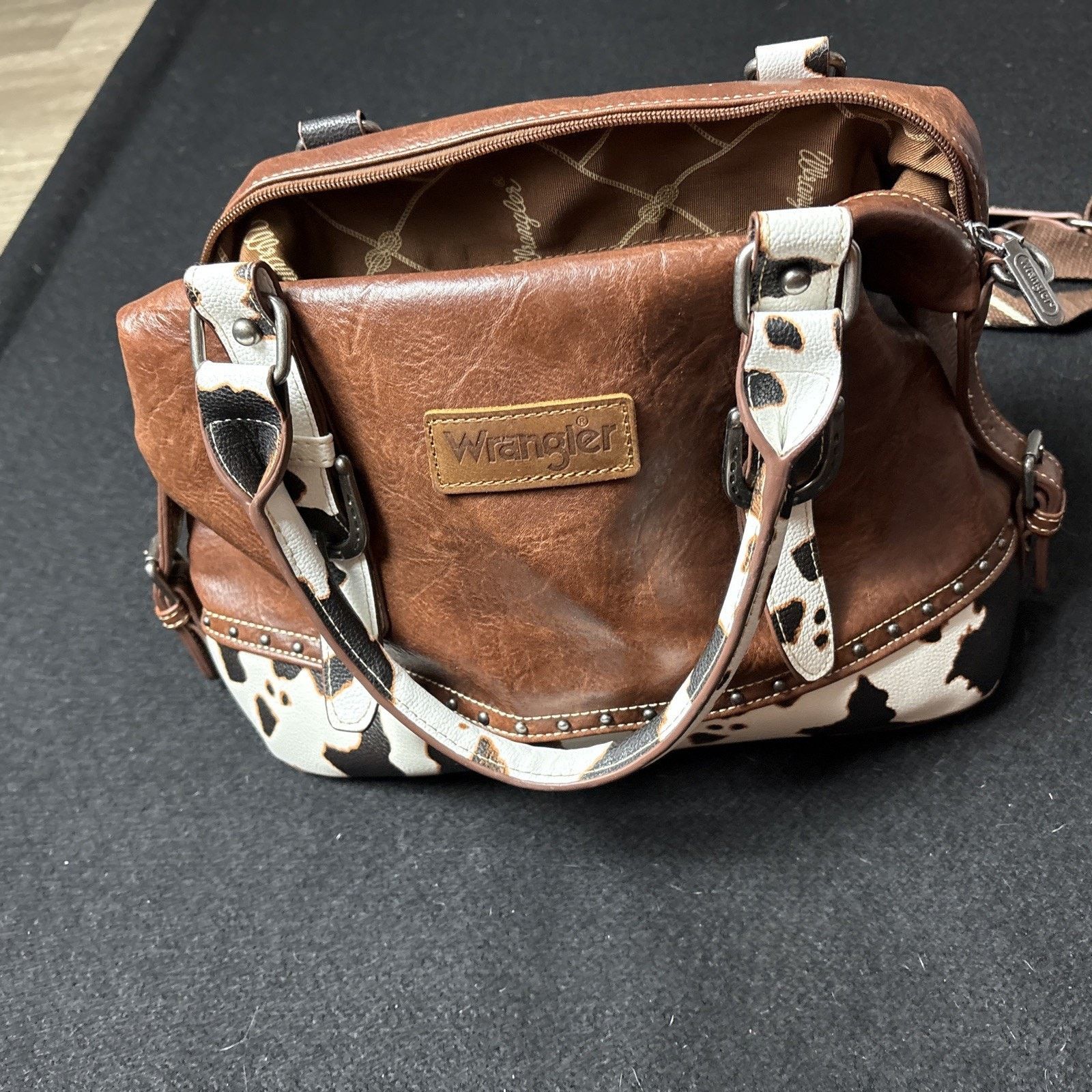 Wrangler Wrangler Western Cow Print Handbag Satchel Brown Crossbody Size ONE SIZE - 4 Thumbnail