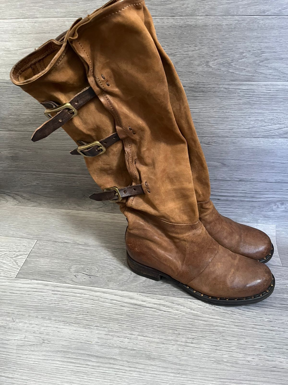 A.S.98 A.S.98 Knee High Rivet Strap Buckled Boots Sz 38 Size US 5.5 / EU 38 - 3 Thumbnail