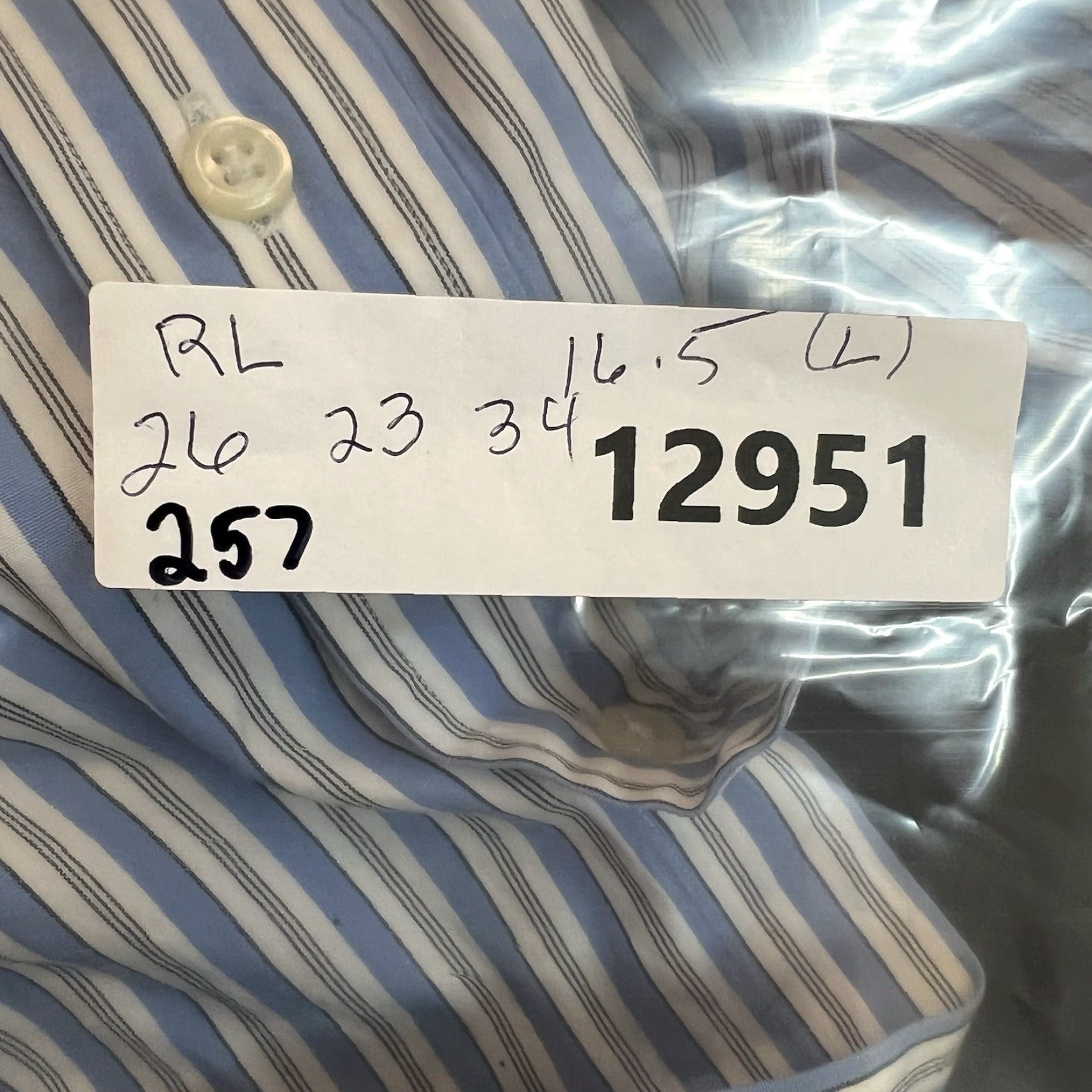 Ralph Lauren Ralph Lauren Workshirt Button-Up Shirt Mens 16.5 Blue Striped Long Sleeve Classic Fit Shirt Size US XL / EU 56 / 4 - 8 Thumbnail