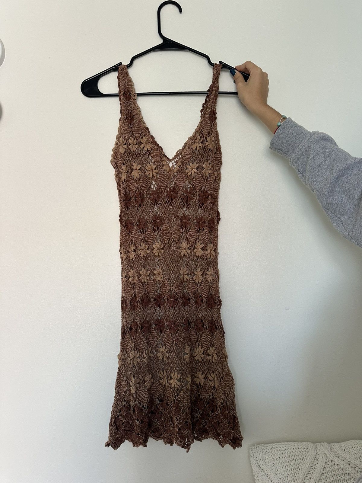 Brown Vintage Crochet Mini Dress