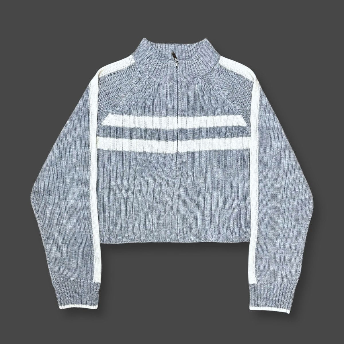 Other Cotton Emporium Women’s Gray White Zip Up Crop Sweater Sz L Size L / US 10 / IT 46 - 7 Thumbnail