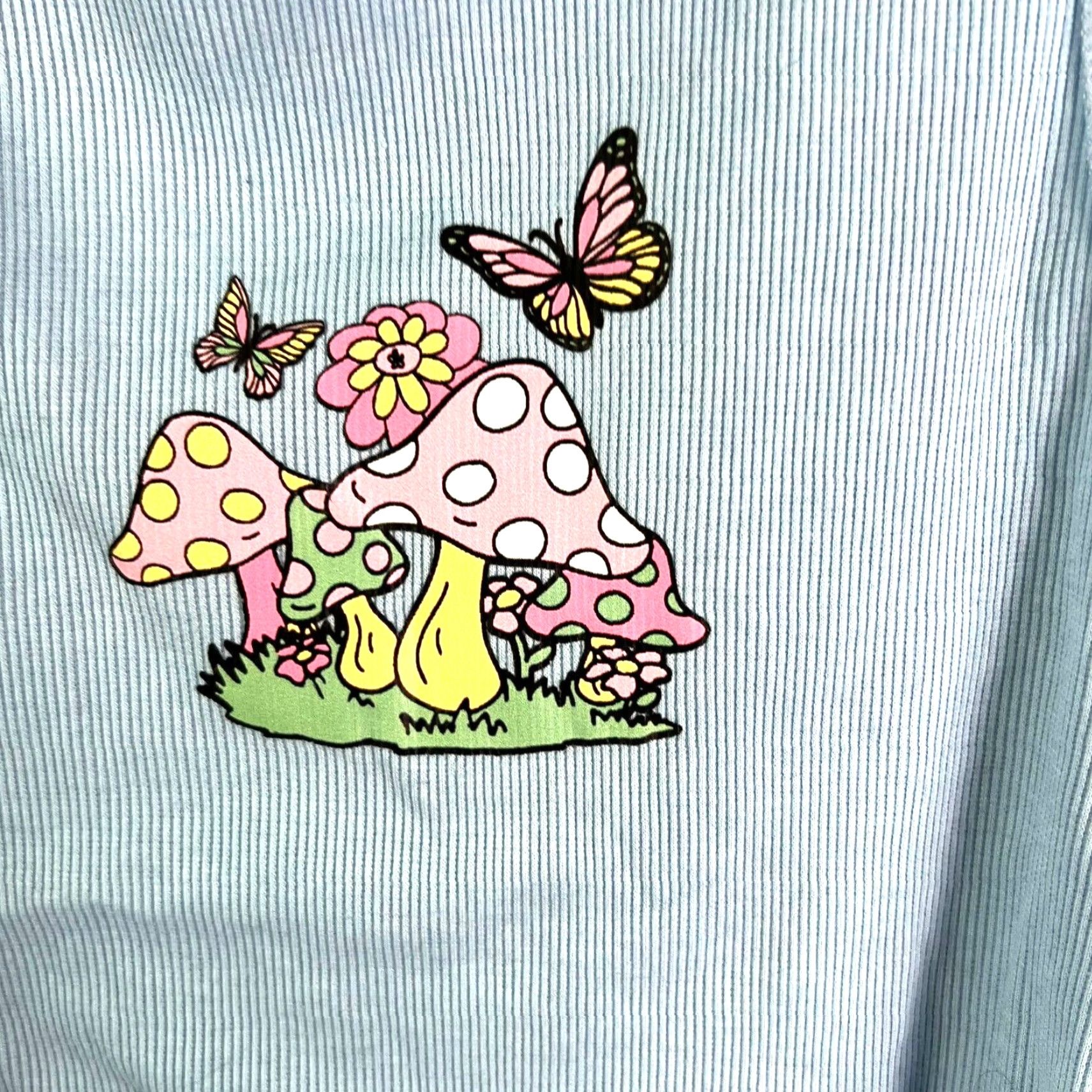 Vintage VINTAGE Orange Brand Women's Tank Top Juniors M Blue Mushroom Butterfly Graphic Sleeveless Cropped Summer 90s Size M / US 6-8 / IT 42-44 - 2 Thumbnail