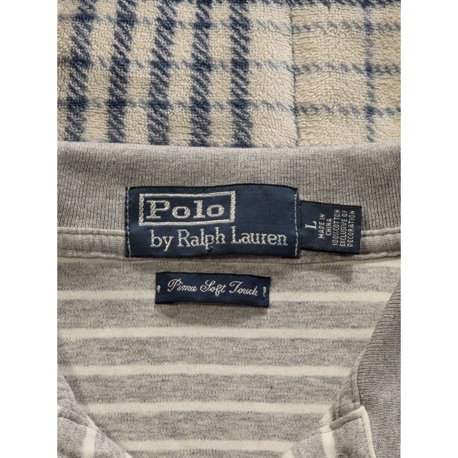 Polo Ralph Lauren VINTAGE Polo Ralph Lauren Polo Shirt Striped Gray White Men's Large Short Sleeve Casual Size US L / EU 52-54 / 3 - 5 Thumbnail