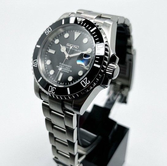 Japanese Brand Seiko Mod Submariner Date Black Dial Oyster Steel Gold Watch Size ONE SIZE - 2 Thumbnail