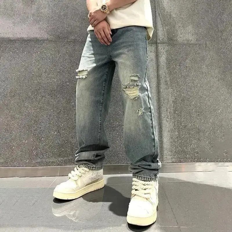 Japanese Brand Torn Jeans High Quaity Broken Holes Male Pants Size US 32 / EU 48 - 2 Thumbnail