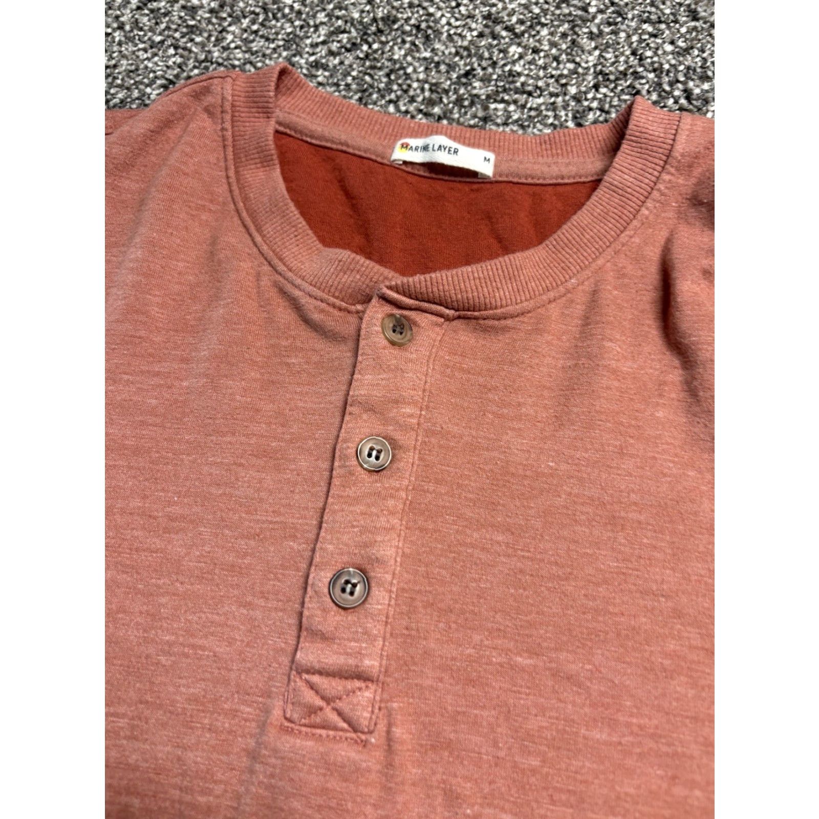 Marine Layer Marine Layer Double Knit Henley Shirt Mens M Orange Long Sleeve Pullover Size US M / EU 48-50 / 2 - 2 Thumbnail