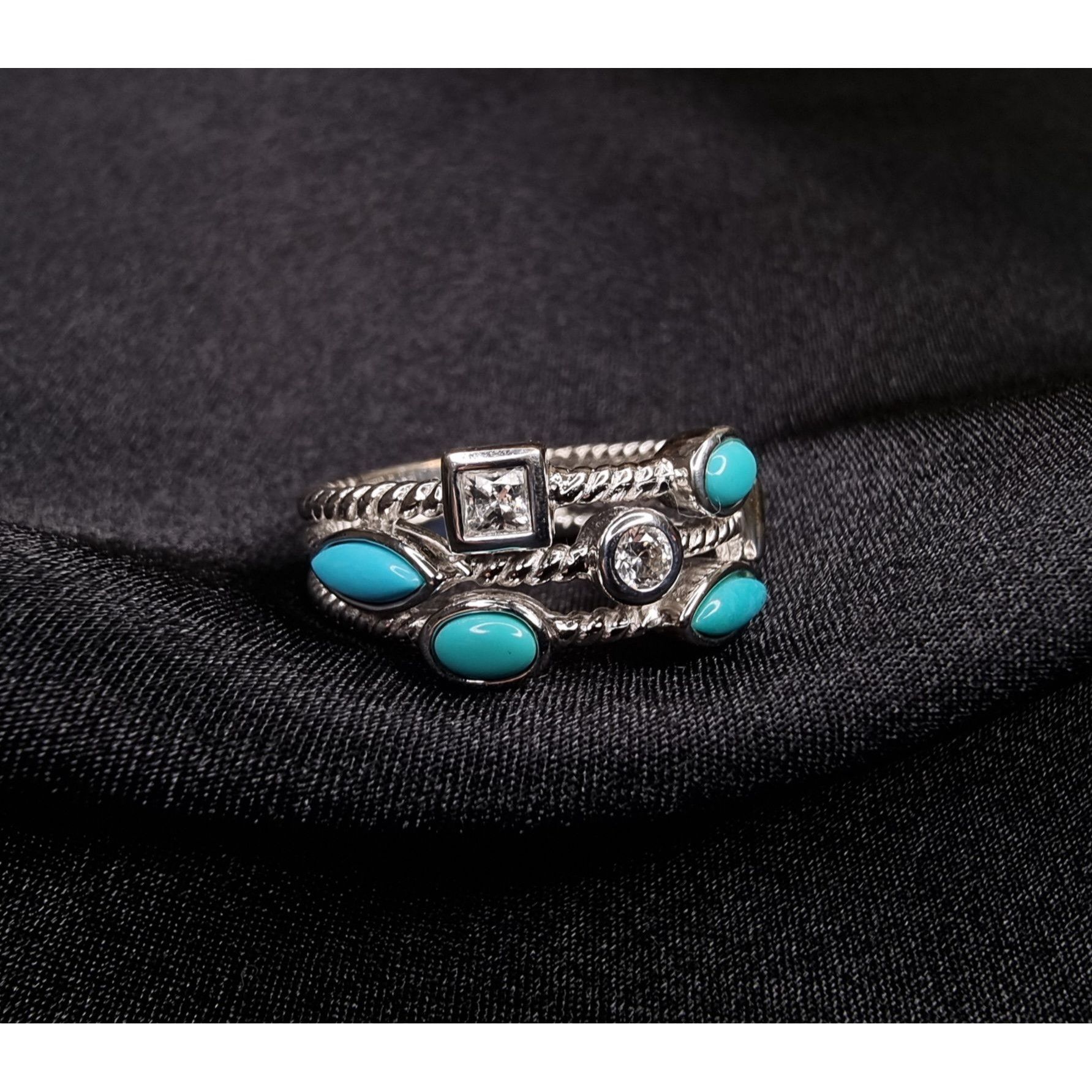 Other Vintage 925 Sterling Silver Faux Turquoise & CZ Multi-Stone Size ONE SIZE - 1 Thumbnail