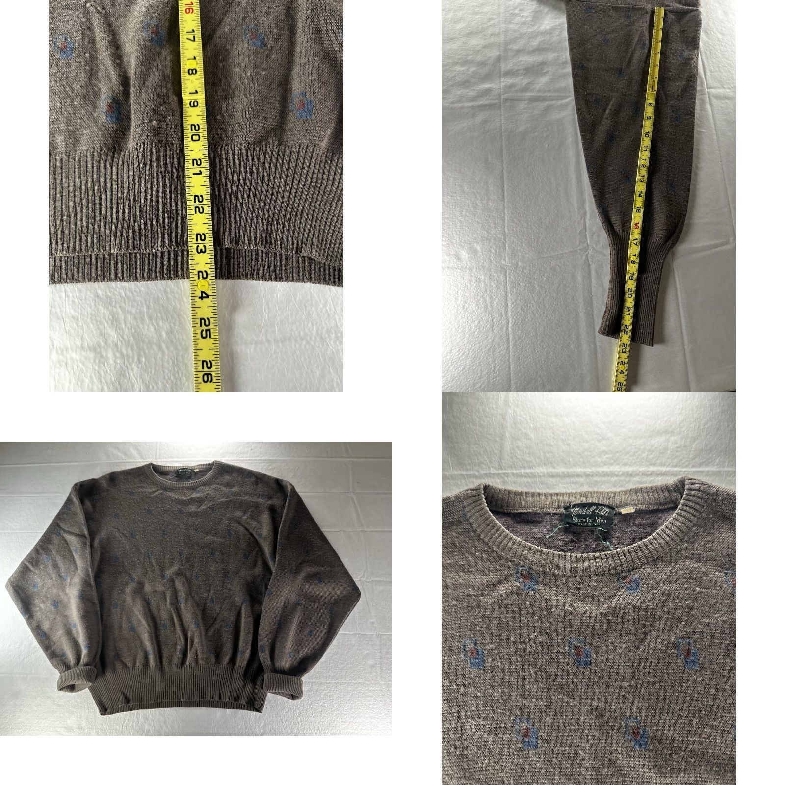 Vintage VTG Marshall Field's Mens Sweater Geometric Knit Wool ITALY Medium Brown 90s Sweater Pullover Crew Neck Casual Mens Size US M / EU 48-50 / 2 - 8 Thumbnail
