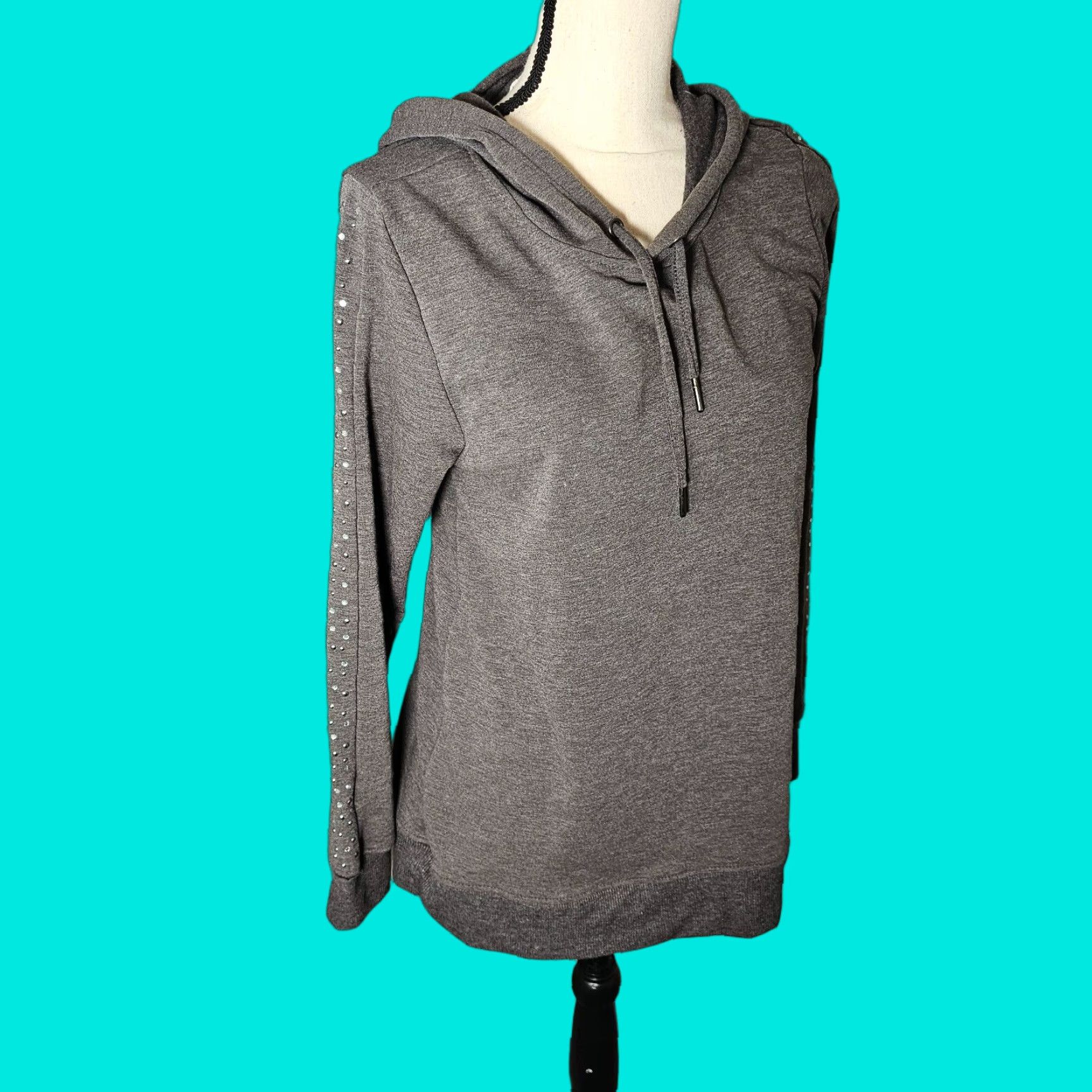 Vintage The Sweatshirt Project Hoodie Women’s Gray Jeweled Sleeves Size S Fleece V Neck Size S / US 4 / IT 40 - 1 Thumbnail