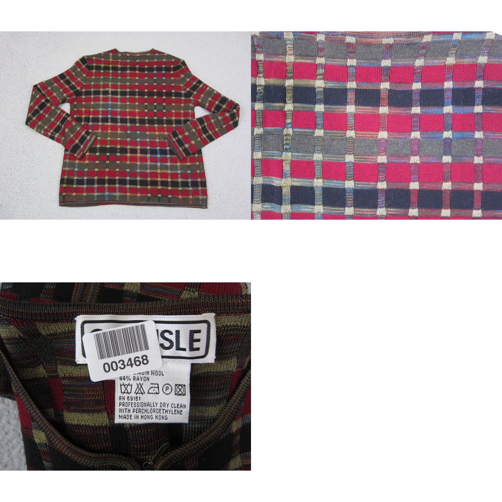Vintage VINTAGE Carlisle Cardigan Mens M Red Wool Check Sweater 90s USA CardiGan Zipper Cropped? Size US M / EU 48-50 / 2 - 8 Thumbnail