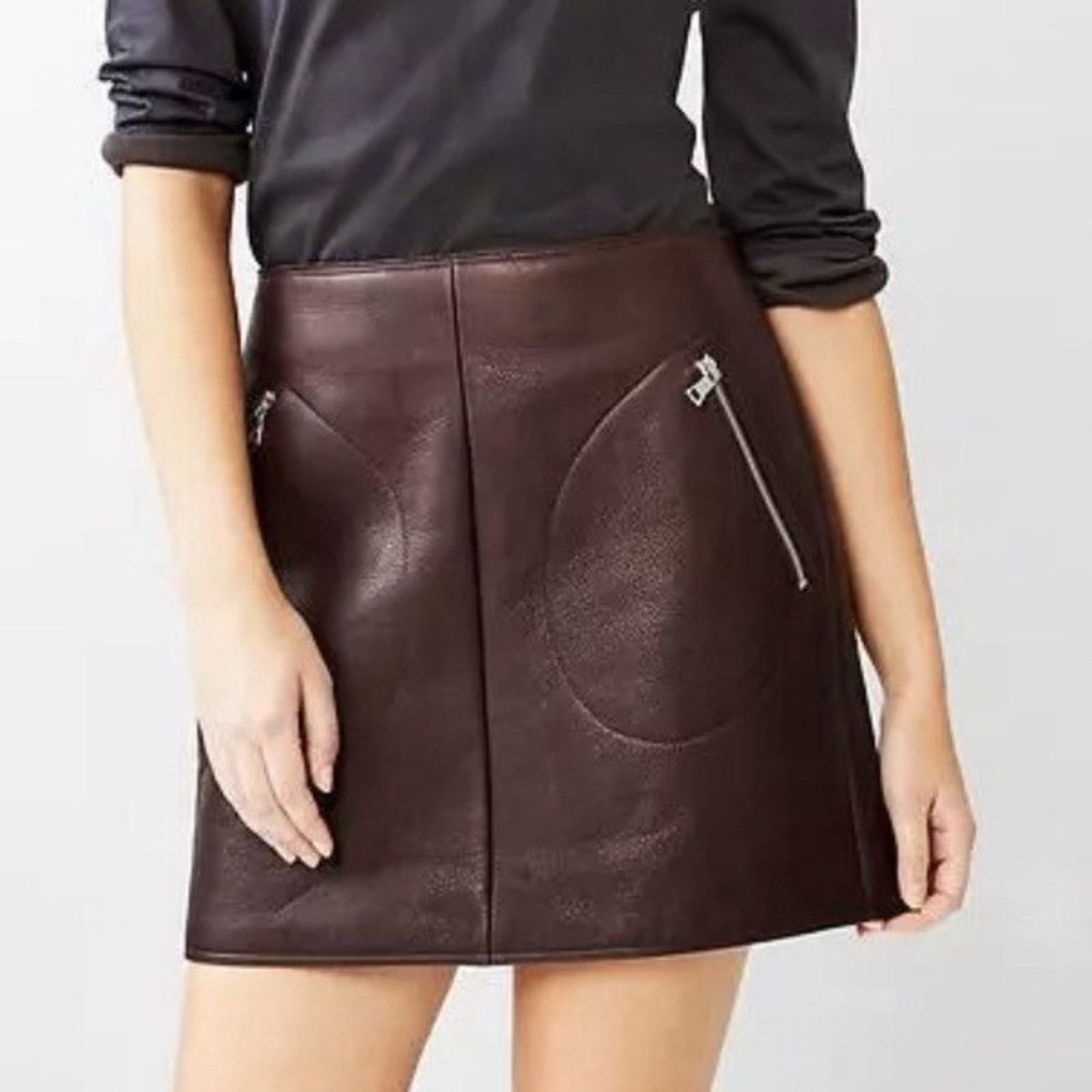 Gap New $200 GAP Oxblood Leather Zip Pocket Mini sz 0 NWT Size 25" / US 0 / IT 36 - 9 Thumbnail