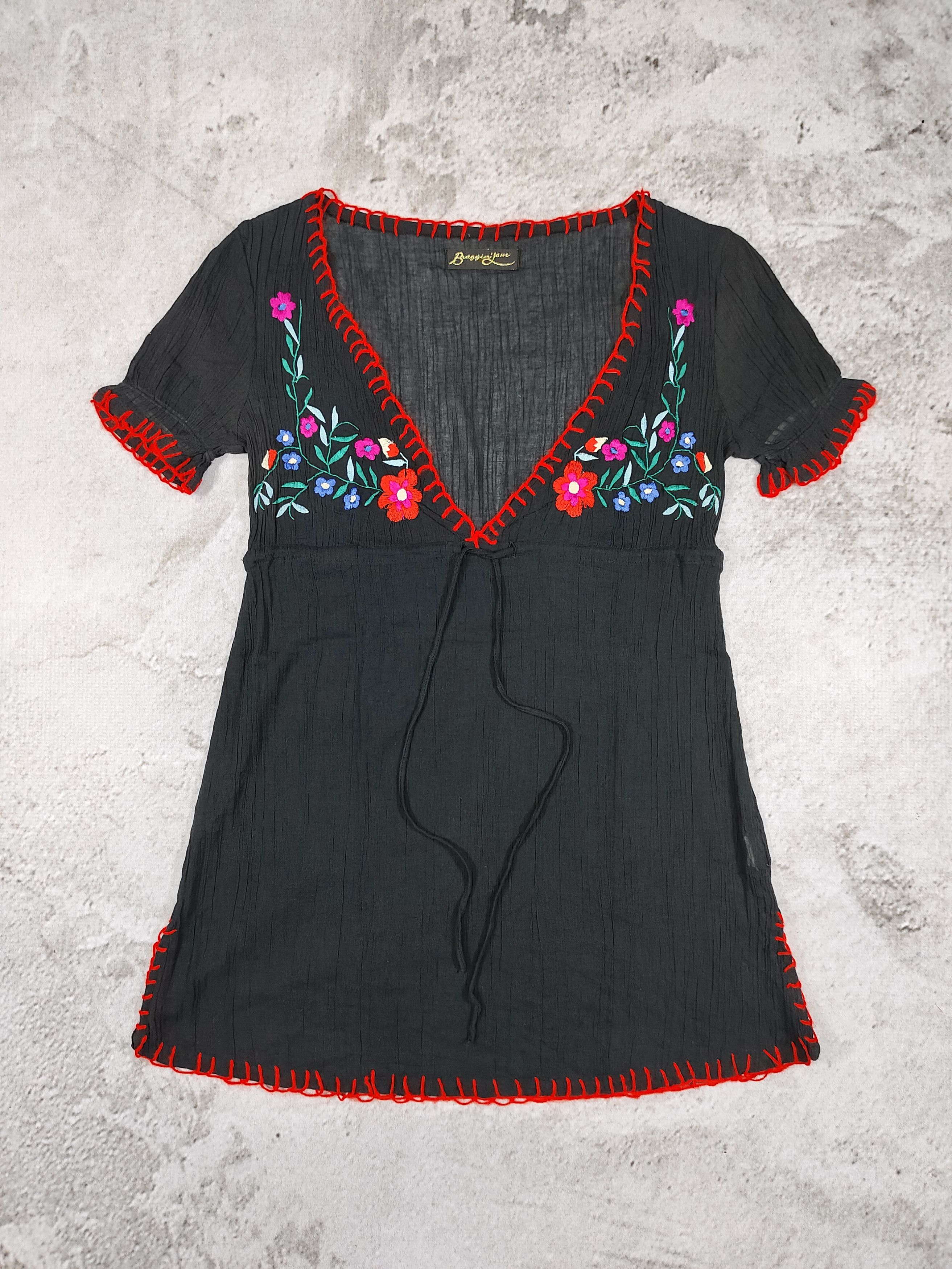 Japanese Brand 00s Braggin'Jam- Indie Hippie Floral Embroidery Red Stitch Size M / US 6-8 / IT 42-44 - 5 Thumbnail