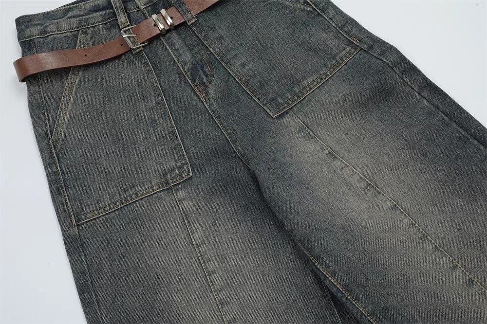 Japanese Brand × Jean Stitching washed distressed men's hiphop trendy belted jeans Size US 32 / EU 48 - 5 Thumbnail