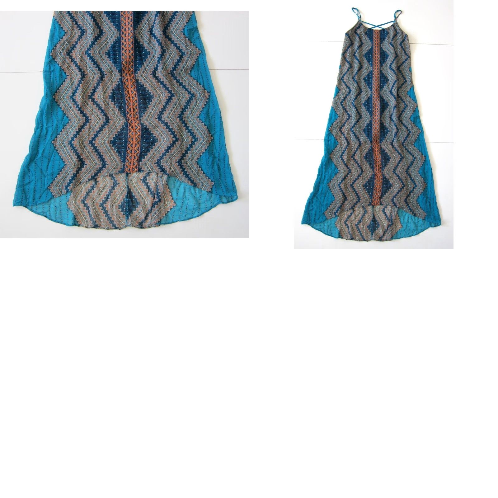 Vintage Bisou Bisou Michele Bohbot Maxi Dress Spaghetti Strap Blue Orange Silky Long 6 Women's Size M / US 6-8 / IT 42-44 - 8 Thumbnail