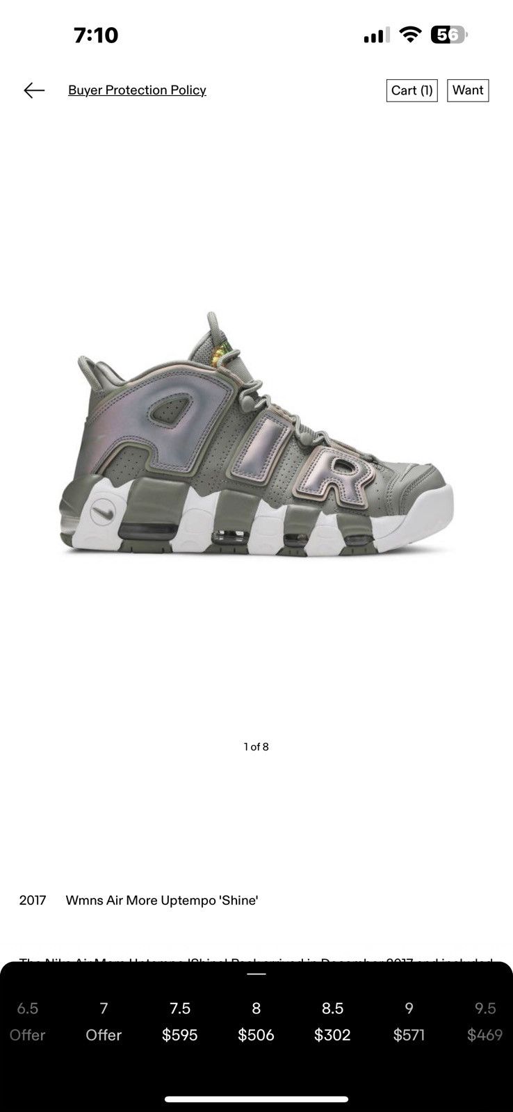 image of Jordan Nike Womens Air More Uptempo ‘Shine’ 2017 Shoes in Green (Size 8)