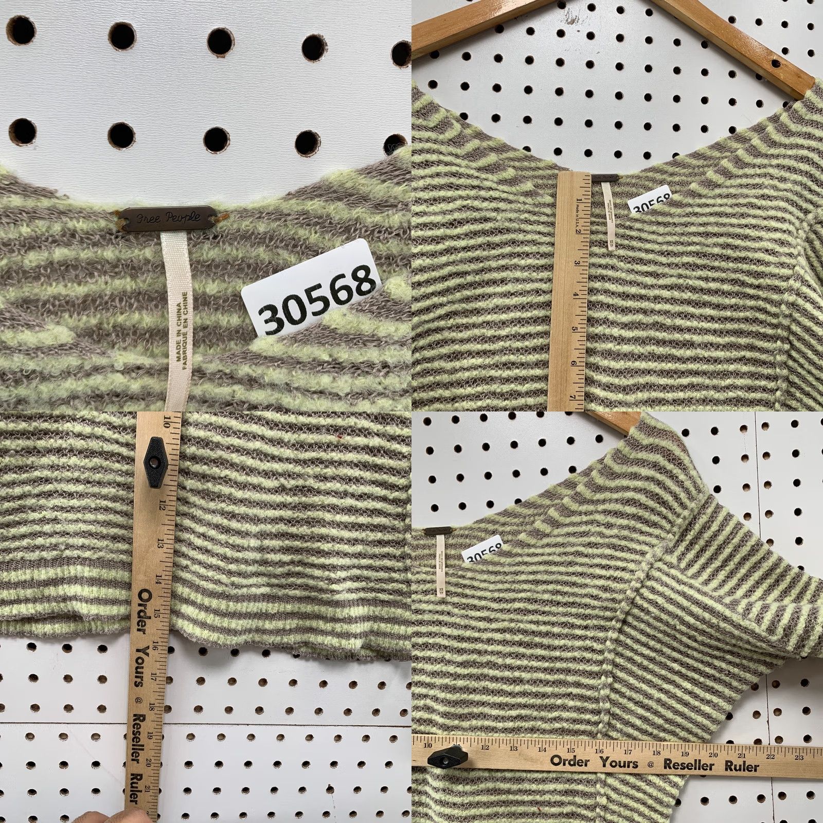 Free People Free People Striped Sweater Womens XS Wool Linen Blend V Neck Beige 21.5" width Size XS / US 0-2 / IT 36-38 - 8 Thumbnail