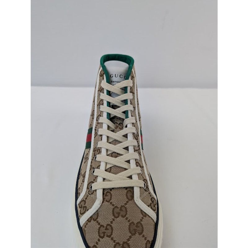 Gucci o1rshd1 Tennis 1977 Canvas High-Top Sneakers in Beige Ebony Size US 11 / EU 44 - 17 Thumbnail