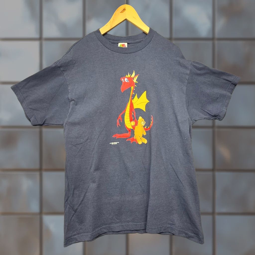 Vintage VINTAGE Offworld Designs T Shirt Dragon Holding Teddy Bear Blues Large Mens L Blue Flaw Bleach Spots Size US L / EU 52-54 / 3 - 1 Thumbnail