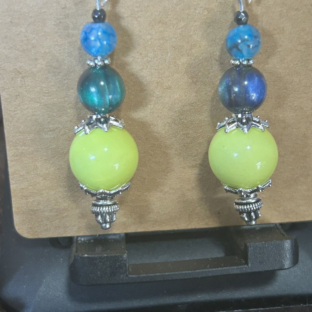 Handmade Handcrafted vintage bead cat eye glass dragon vein earrings Size ONE SIZE - 3 Thumbnail