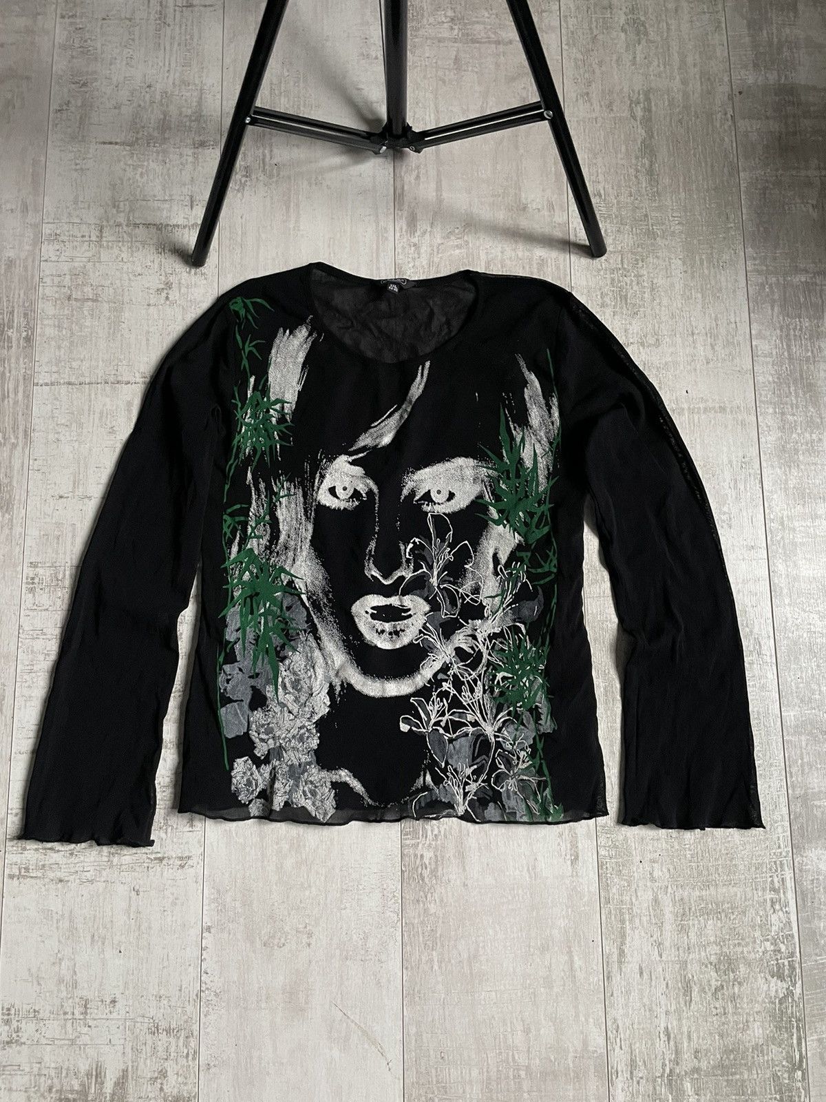 Japanese Brand Vintage Y2K Face Opium 00’s Mesh Black Long Sleeve Shirt Size XXL / US 16-18 / IT 52-54 - 1 Thumbnail