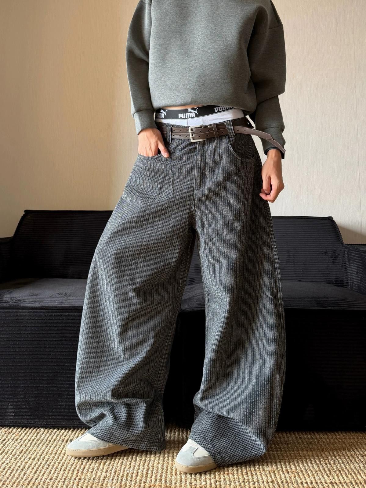 Vintage Gray Pinstripe Wide Leg Pants, Baggy High Waist Trousers Size US 28 / EU 44 - 6 Thumbnail