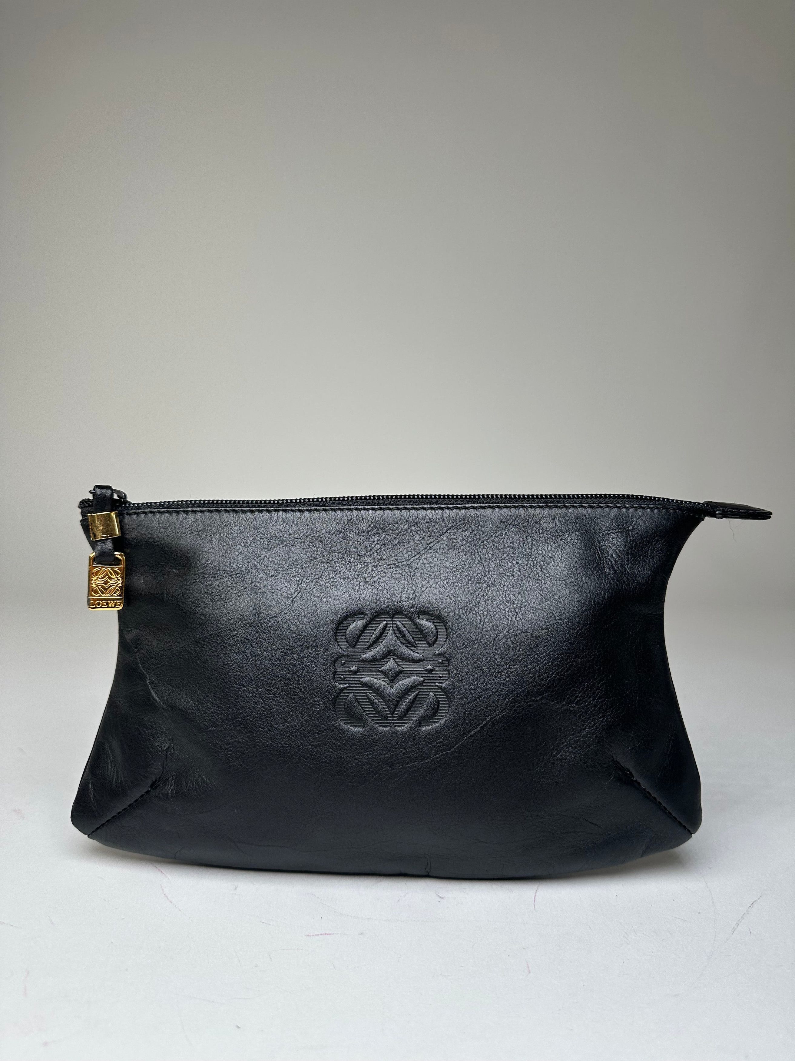 Loewe Vintage Anagram Leather Pouch Clutch Black Size ONE SIZE - 1 Thumbnail