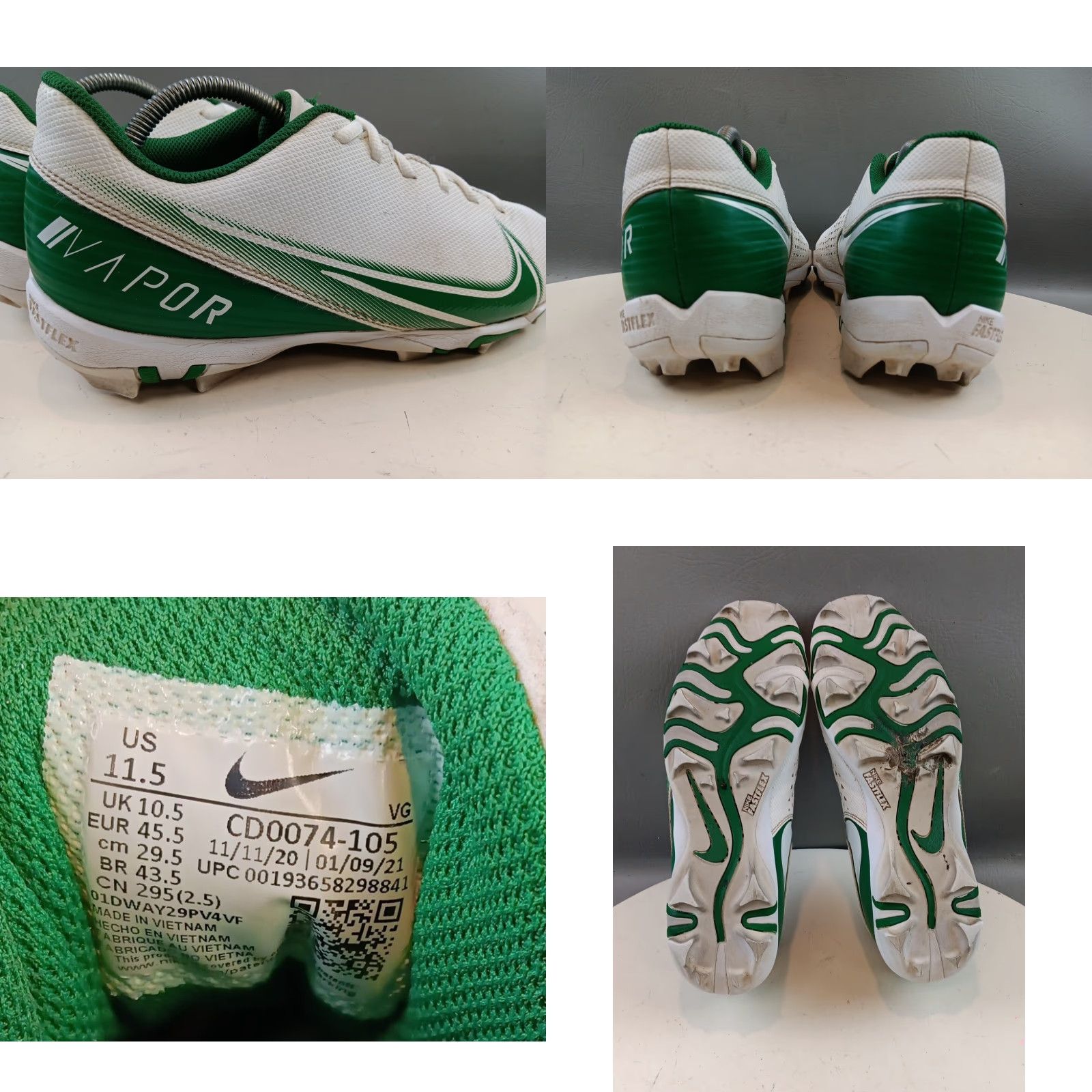 Nike Nike Men's Vapor Edge Shark Football Cleats Size 11.5 Green White CD0074 105 Size US 11 / EU 44 - 11 Thumbnail
